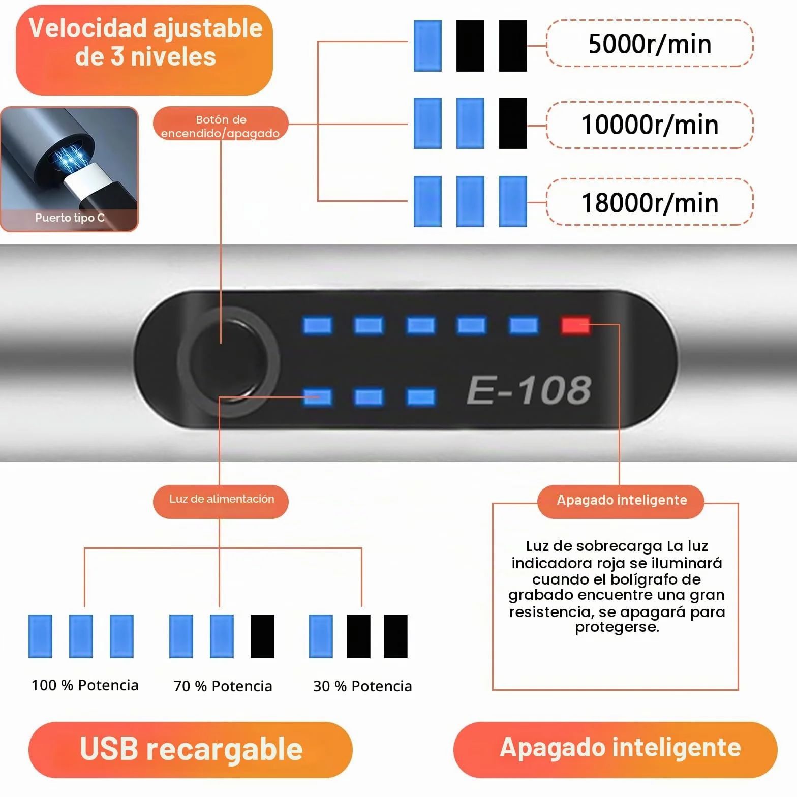 Kit de herramientas de grabado eléctrico de 60 piezas, bolígrafo de grabado recargable USB inalámbrico mini bolígrafo grabador rotativo para arte DIY, grabado en vidrio, madera, metal, piedra