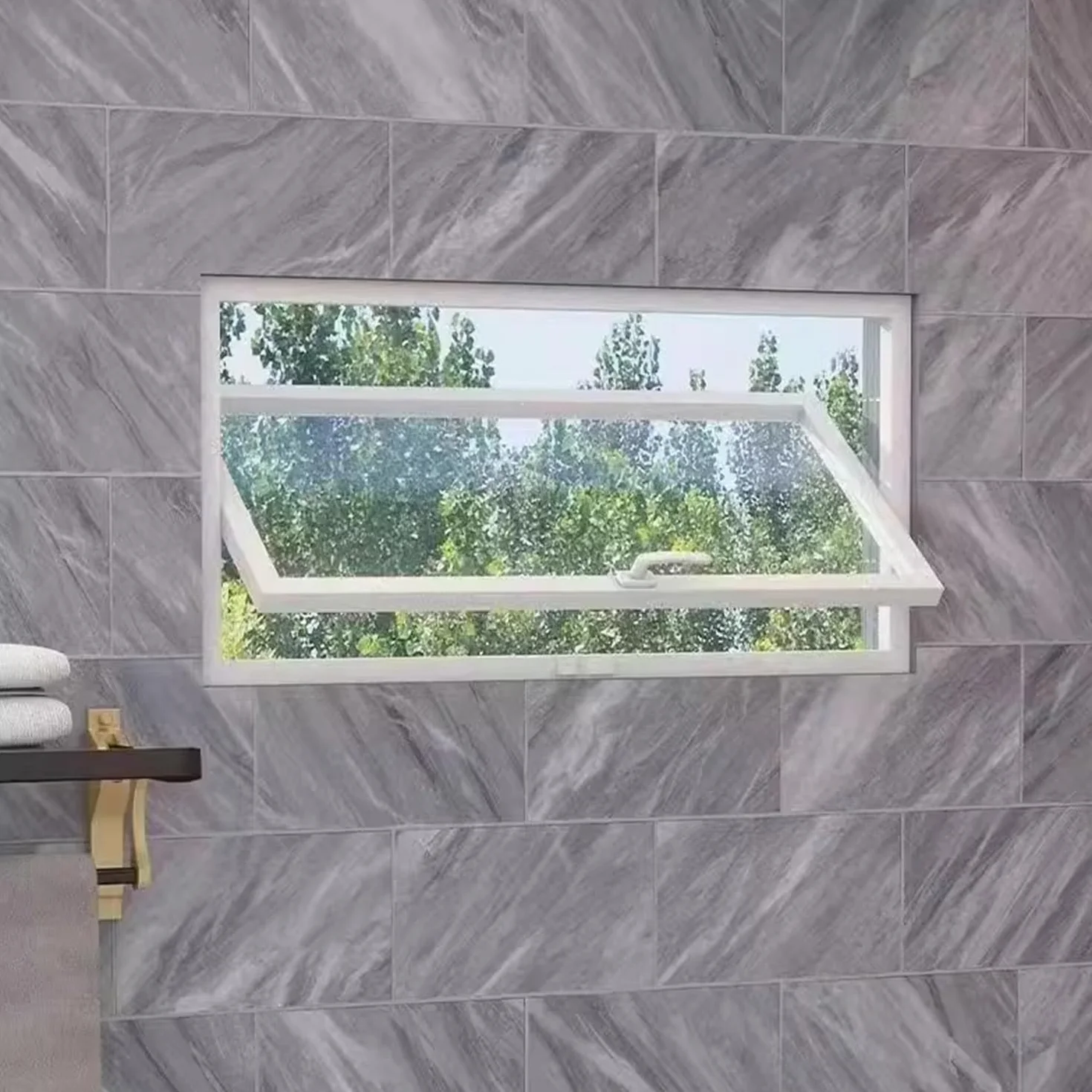 Ventanas Transparentes Giratorias de 360° con Manijas, Vidrio Templado de Montaje Empotrado, Ventana Doméstica con Cerradura para Baños, Garajes y Lofts,Blanca,40×60cm
