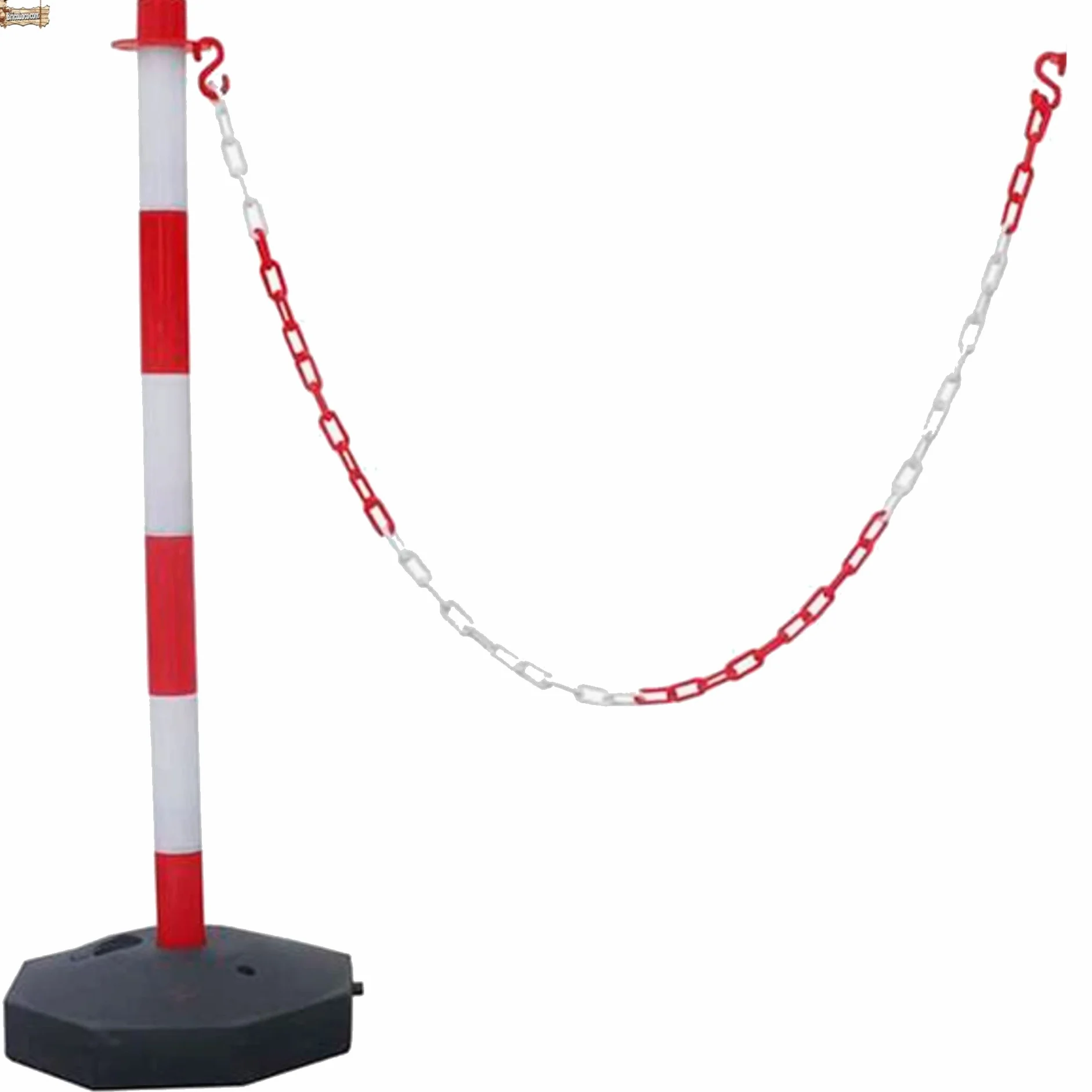 BricoLoco.com Poste señalización y balizamiento para cadena. FLUORESCENTE. Pack 8 uds. ¡¡¡ CADENA PLÁSTICO INCLUIDA !!!. Baliza poste separador de filas para eventos. Rojo y blanco de 87 cms. (8)