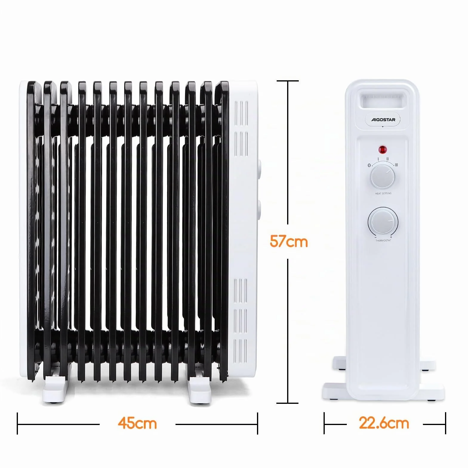 Aigostar Radiador de Aceite de 13 Elementos, 2500 W, Silencioso, 3 Niveles de Potencia, Termostato Ajustable y Función de Apagado Seguro, Protección Antivuelcos, Recomendado para Estancias de 25 m2