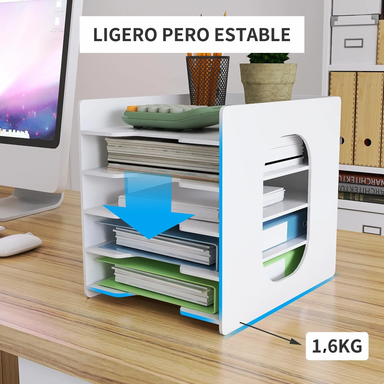 PUNCIA Archivador de Documentos A4 5 Bandejas PVC Escritorio Organizador de Archivos