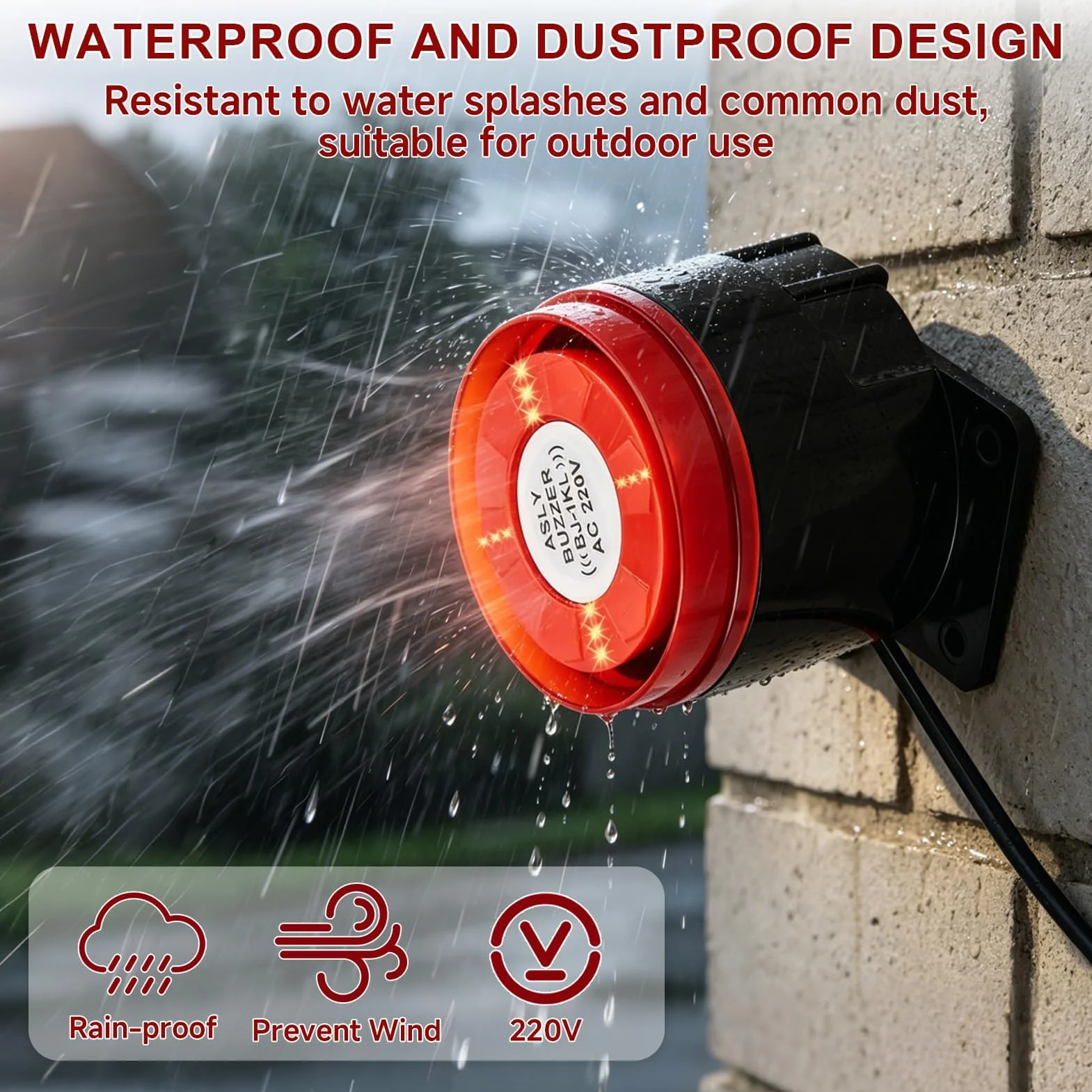 Sirena Alarma Exterior 220V 120dB con Luz Intermitente Sonido de Alto Decibelio, Sirenas de Seguridad Cableada para Alarma Perimetral Exterior, Zumbador para Hogar Oficina Garaje Tienda Industrial