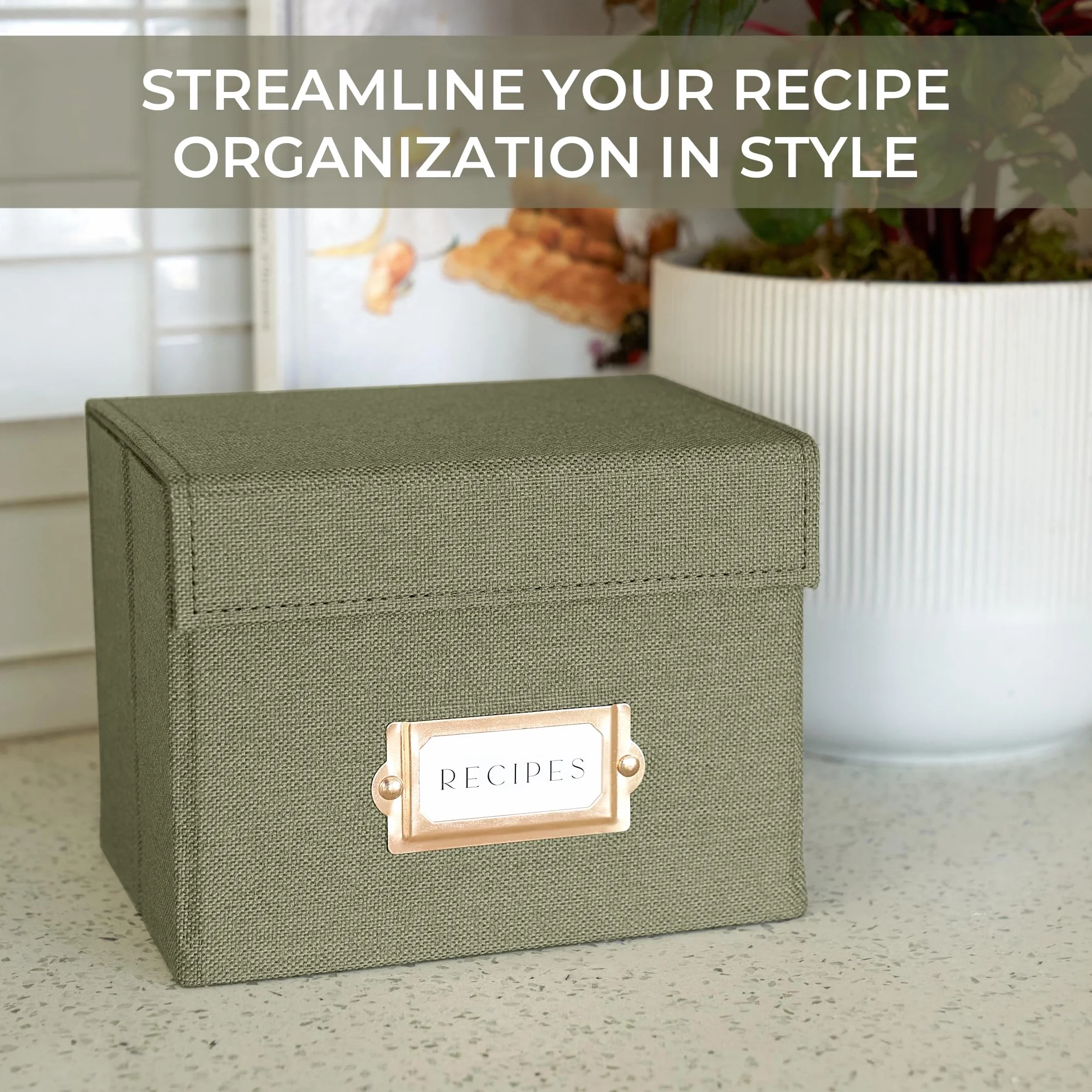 ZICOTO Caja de recetas de lino para tarjetas 4x6 pulgadas, organiza hasta 250 recetas