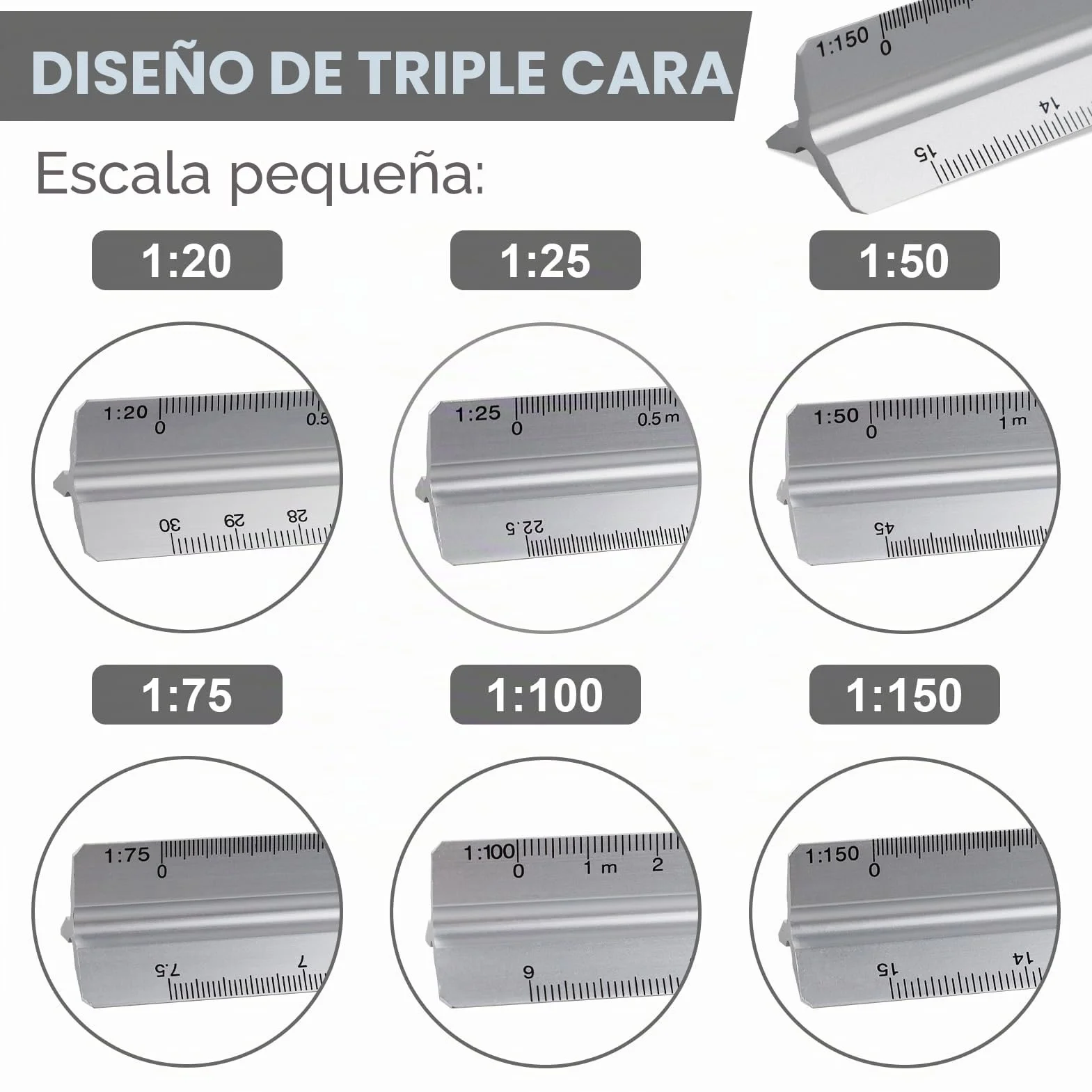 Escalimetro Triangular 30 cm 1 Tamaño Plata