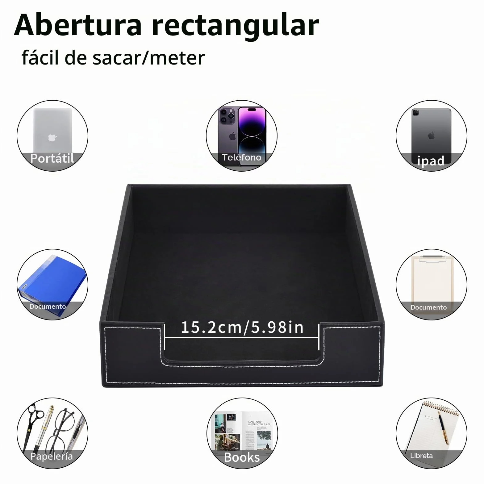 Bandeja de cartas de cuero, organizador de escritorio para suministros de oficina, archivos y revistas