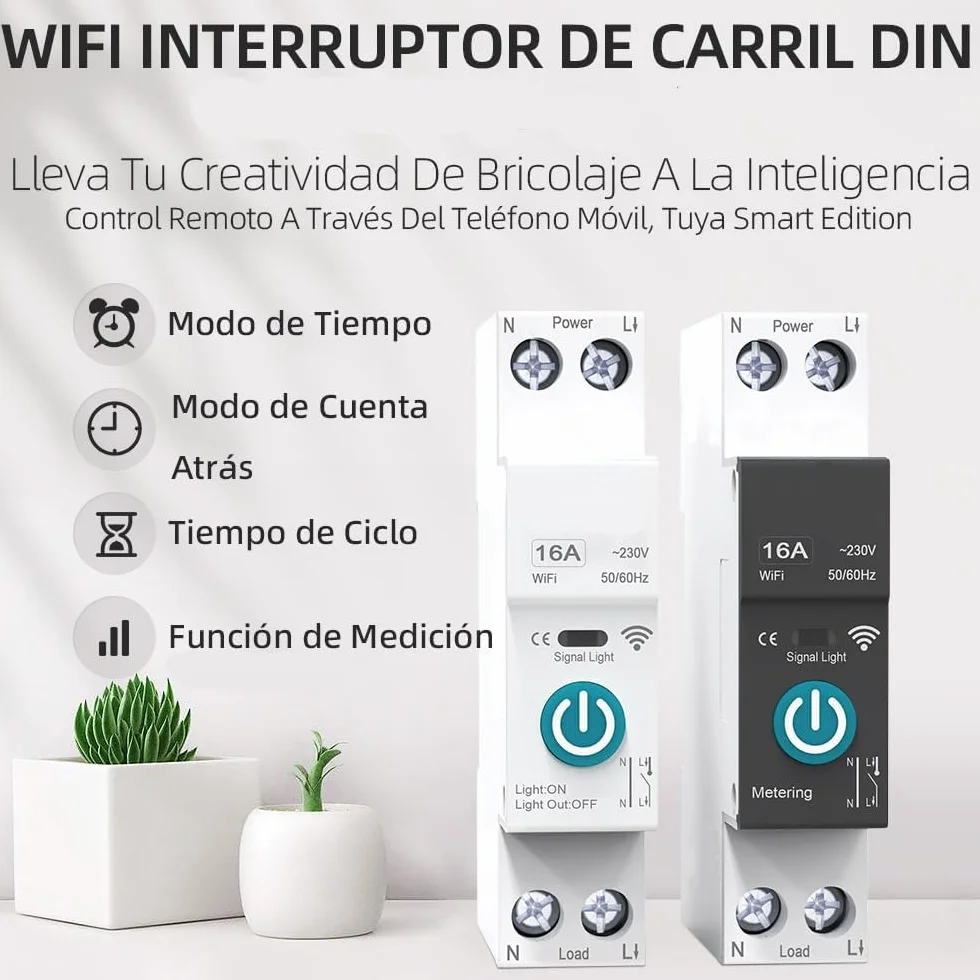 Interruptor Medidor Energia - WIFI Inteligente Interruptor - Control Remoto de Teléfono Móvil Inalámbrico y Función de 3 Modos de Sincronización- Compatible con Alexa, Google Home, TUYA App - 63A