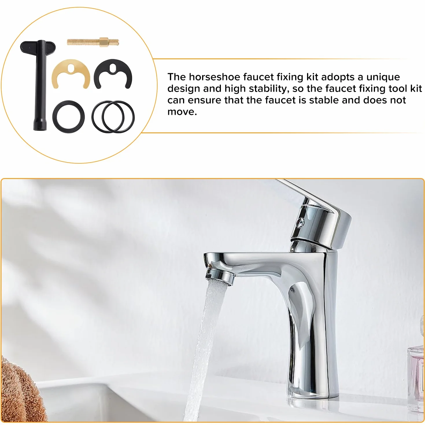 M8 Kit de Fijación de Grifo Monobloque, Fijación Grifo un Solo Orificio, con Llave Inglesa, para Cocina Baño Lavadero, Dorado
