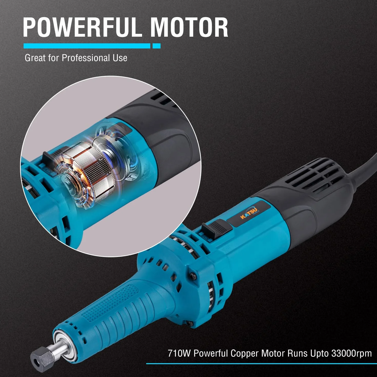KATSU Tools Amoladora troqueladora, amoladora recta eléctrica profesional de 710 W, herramienta rotativa con portabrocas de 6 mm y 6,35 mm para pulir, pulir, grabar y tallar