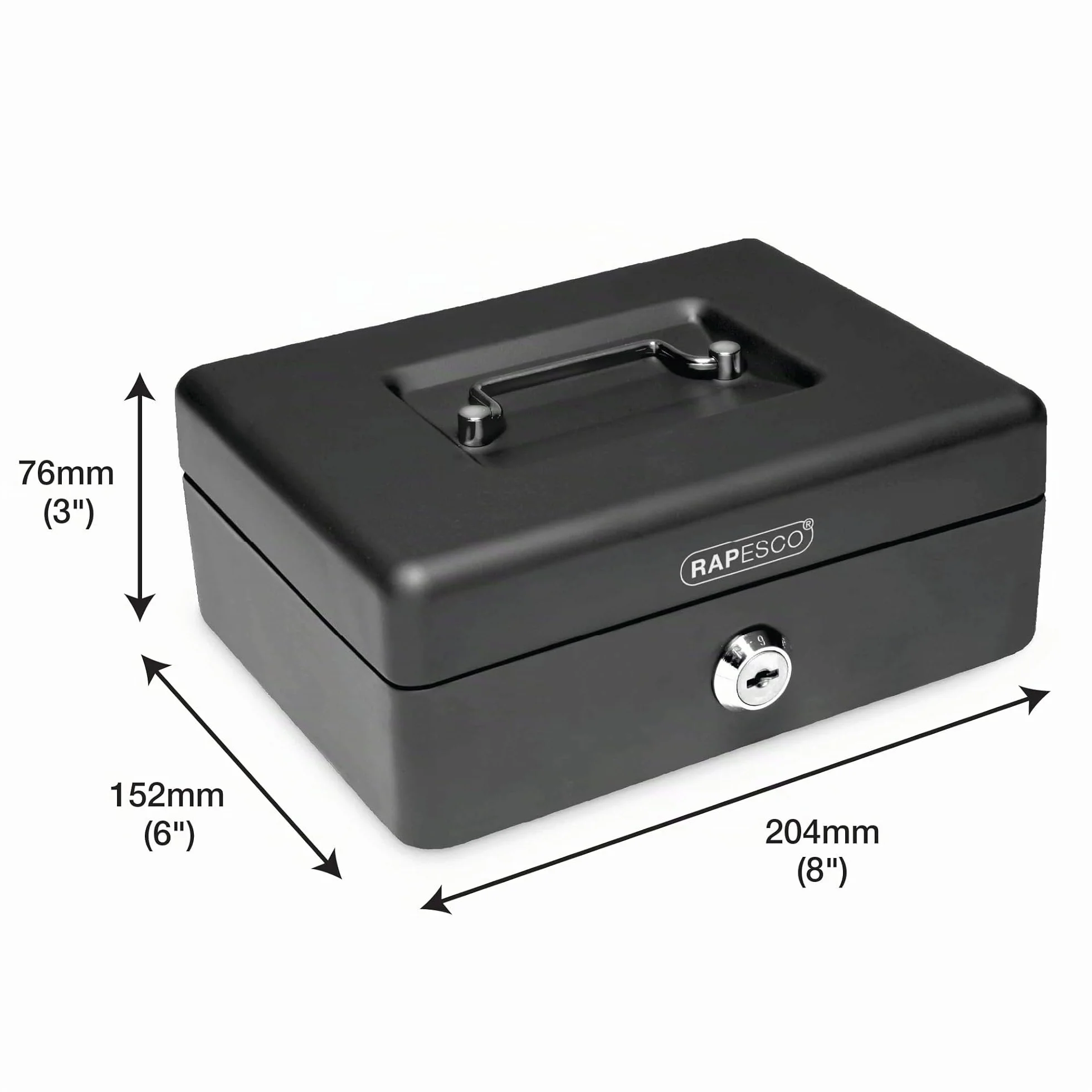 Rapesco SB0008B1 Caja de Caudales Portátil Pequeña, 20 cm, 3 llaves, Negro