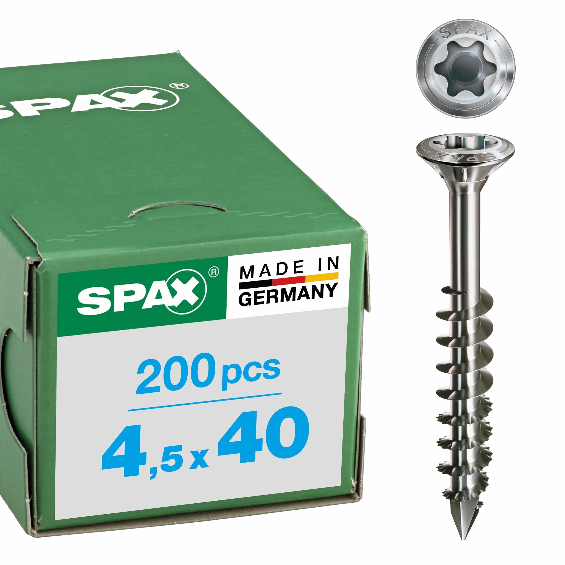 SPAX 1.4567 25170004504021 - Lote de tornillos T-Star plus Cut (rosca parcial, 4,5 x 40 mm, 200 unidades, acero inoxidable)