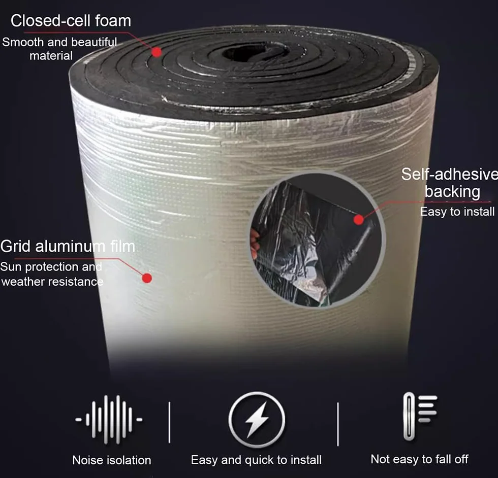Aislante Térmico con Capa De Aluminio Autoadhesivo Acustico 5/10/20mm De Espesor Resistente A La Humedad Y Al Fuego Aislamiento Acústico Material(Size:1 * 10m Thickness 5mm)