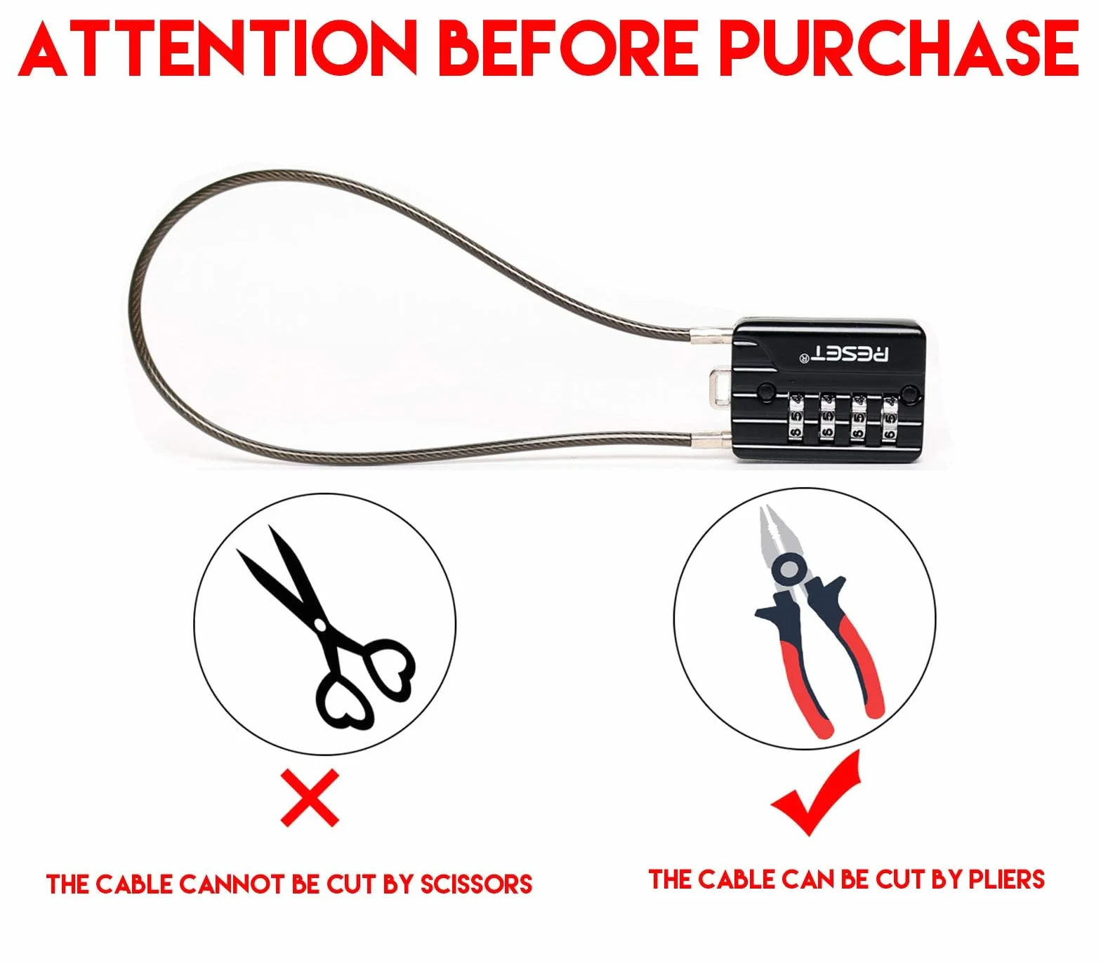 RESET-200 Candado de Combinación de 4 Dígitos con Cable de Acero de 30 cm, Candado de Alta Seguridad para Equipaje, Maleta, Estuche de Armas, Caja de Herramientas, Casco, Negro, Paquete de 2