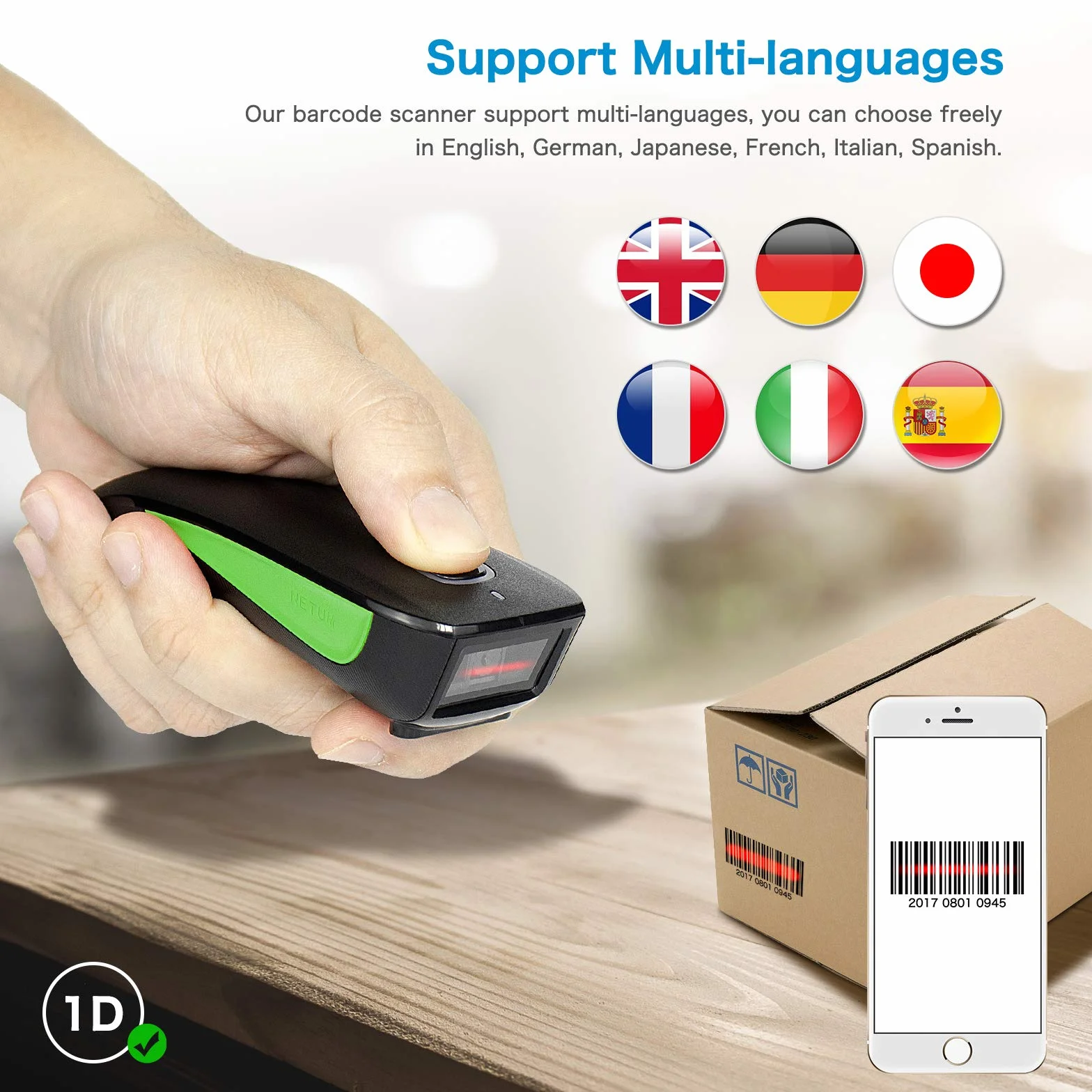 NETUM C740 Escáner de Códigos de Barras Inalámbrico Bluetooth 1D USB de Bolsillo