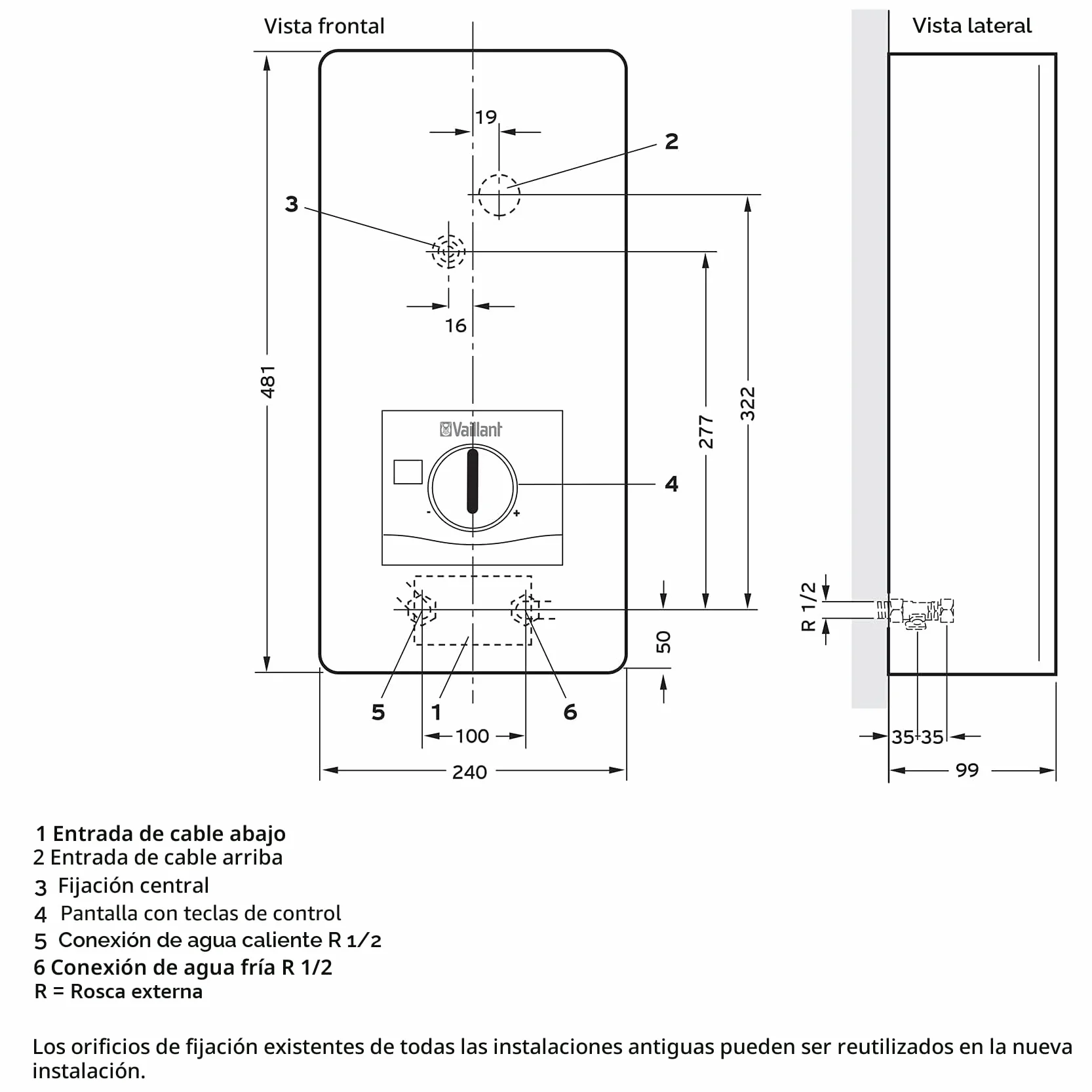 Vaillant Calentador de agua electrónico VED E 21/8, resistente a la presión, 21 kW, 400 V, temperatura de salida precisa, ajustable, pantalla digital, 0010023778, [clase energética A]