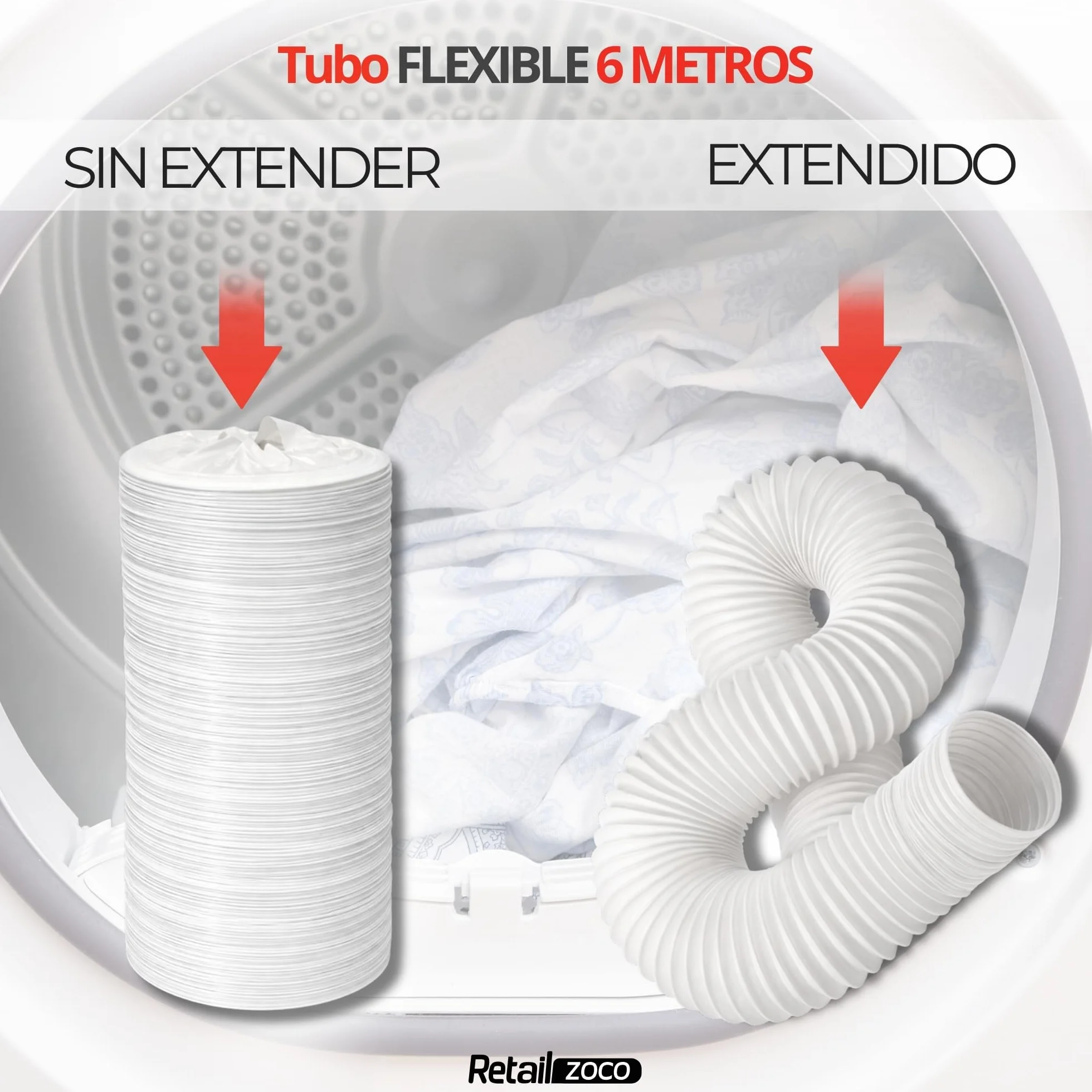 TECHZOCO Tubo de ventilación flexible, Conducto salida aire, Manguera de extracción de aire, Tubo Acondicionado Portátil, Apto Secadora, No es rígido, 6 Metros Largo x 10 cm diámetro