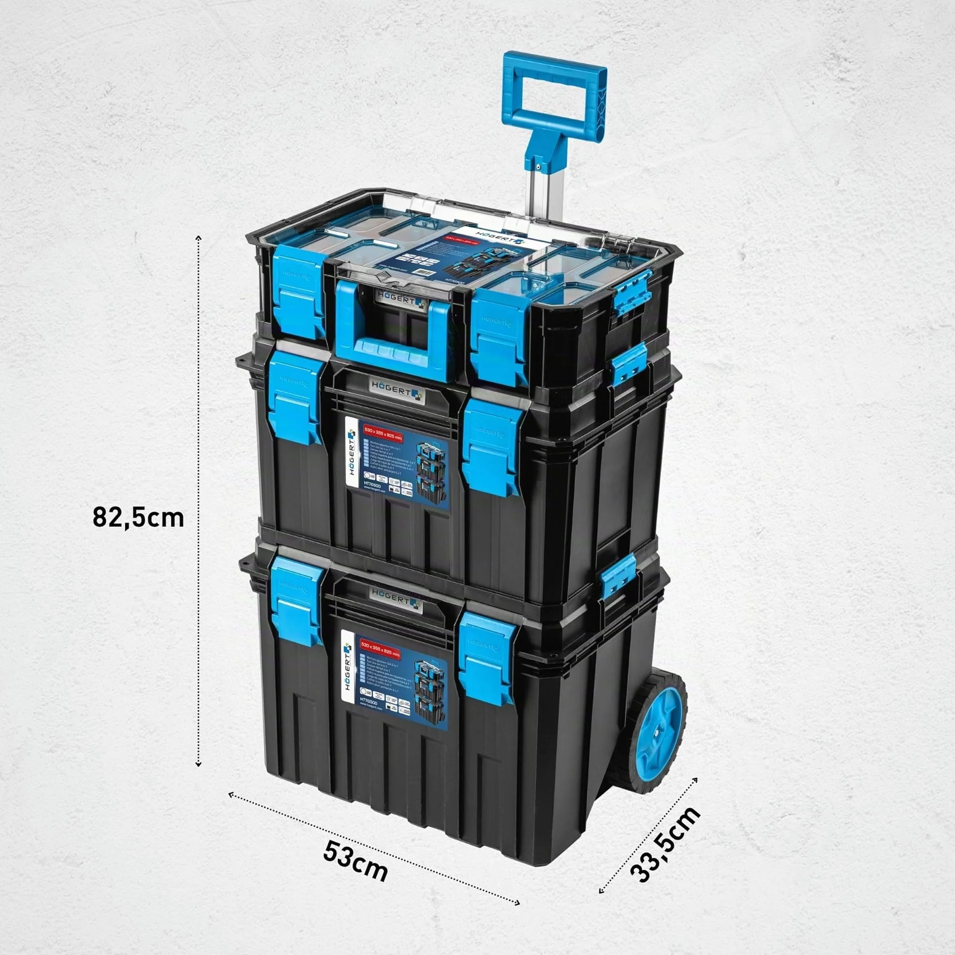 Högert Technik - Set de Cajas 4 en 1 HT7G500, Caja Herramientas con Ruedas, Resistente a Daños, Maletin Herramientas a Prueba de Polvo, Cierres Robustos de ABS, Estructura Modular