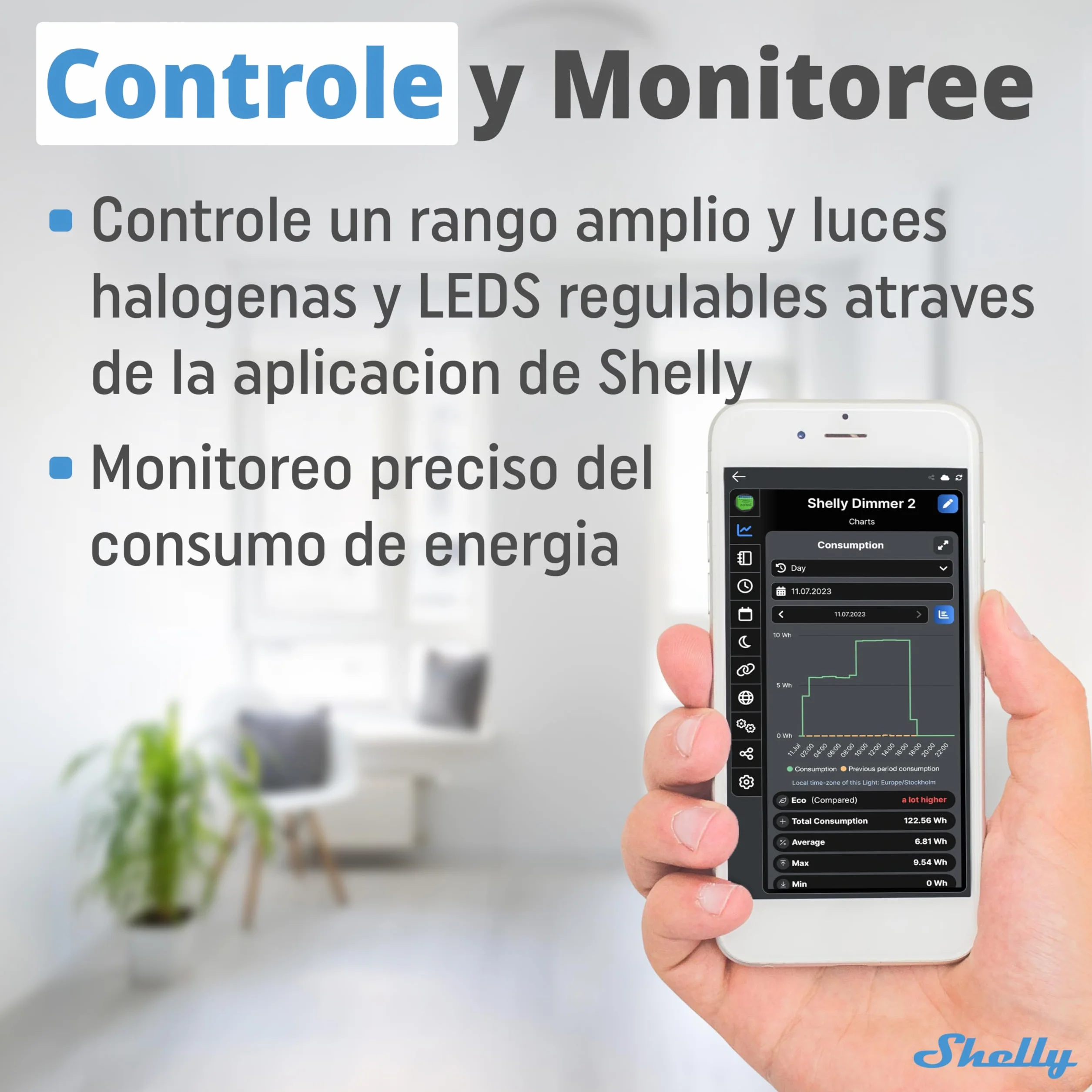 Shelly Dimmer 2, Módulo Regulador de Luz W-Fi, Atenuador Inalámbrico, No necesita neutro, LED 10-220W, incandescentes/Halógenas 1-220W Compatible con Alexa & Google Home, iOS Android App