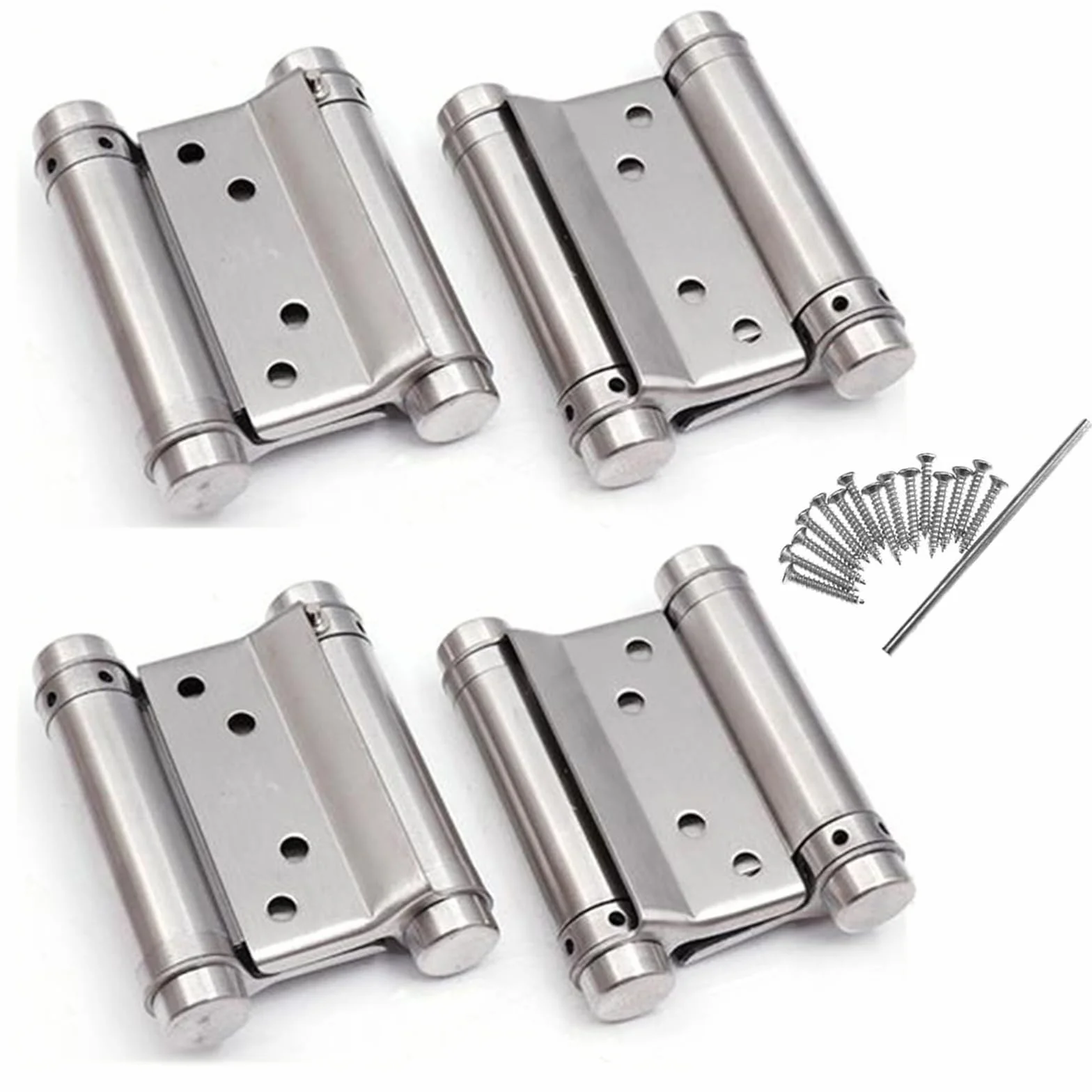 2 pares de bisagras de resorte de doble acción de 76 mm para puerta de salón, café, autocierre perfecto ajustable de acero inoxidable de 3 pulgadas