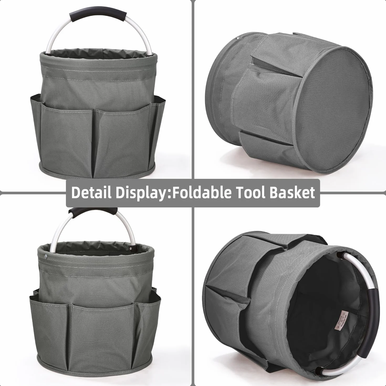 Cestas para Herramientas con 6 Bolsillos,Bolsa de Jardin Herramientas Plegable,Bolsa Organizadora Para Guardar Cosas en Casa, ir de Compras, Excursiones al Aire Libre, Picnics(Gris)