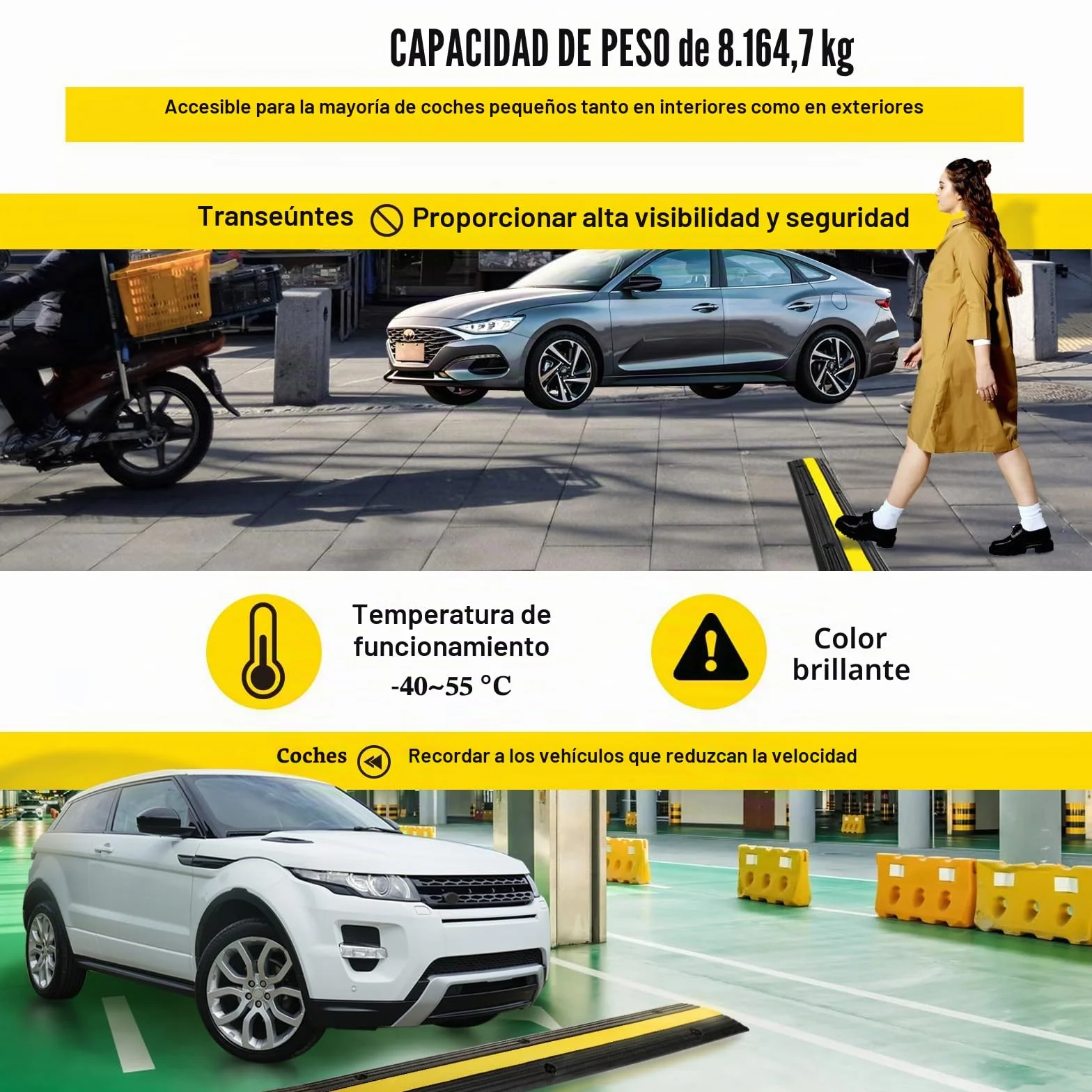VEVOR Protector de Cables para Suelo Carga de 8164 kg Pasacables Suelo 102 x 15,5 x 3 cm Canaleta Cables Suelo el Reductor de Velocidad para Protección de Cables Eléctricos