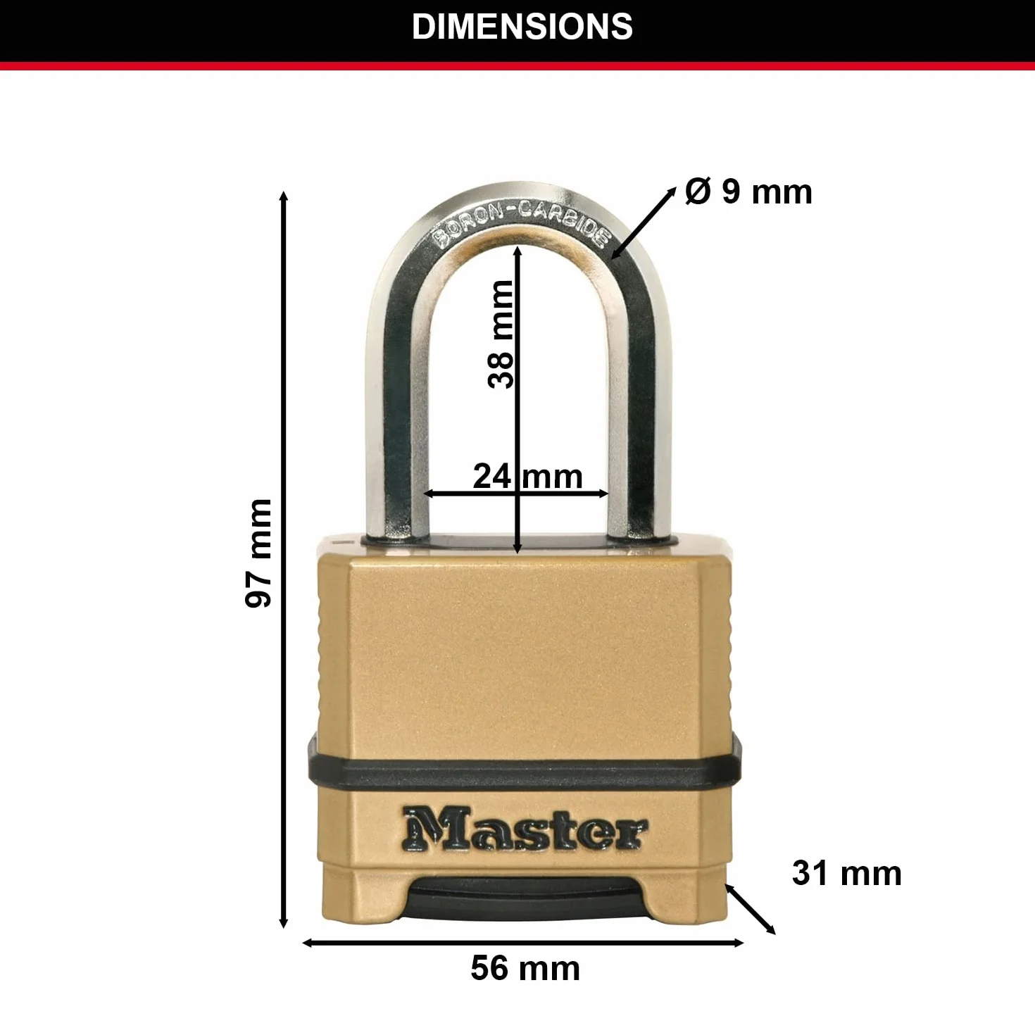 Master Lock M175EURDLF Candado Alta Seguridad, Combinacion, Zinc, Exterior, Arco Medium, Adecuado para Portales, Garages, Sótanos