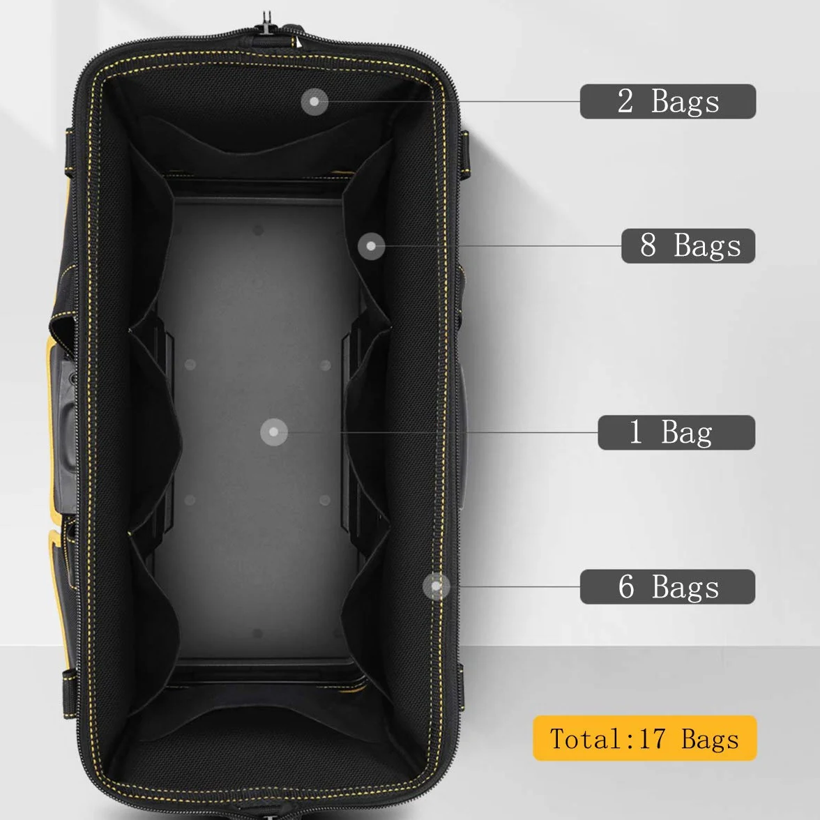 Organizador de Bolsa de Herramientas 17 Pulgadas 43x17x25 cm Hombro Ajustable para Bricolaje y Almacenamiento