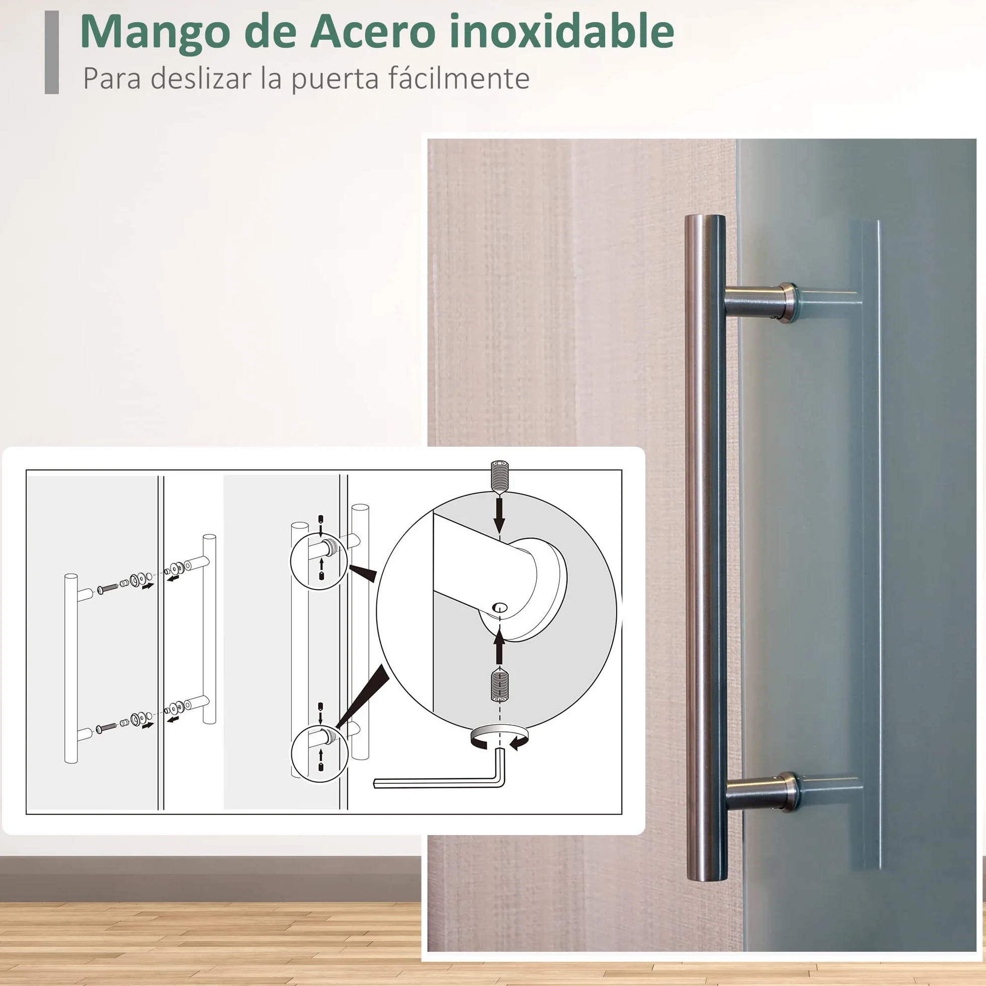HOMCOM Puerta Corredera 102,5x205 cm Puerta Corrediza de Cristal con Riel Silenciosa para Sala de Estar Comedor Translúcido