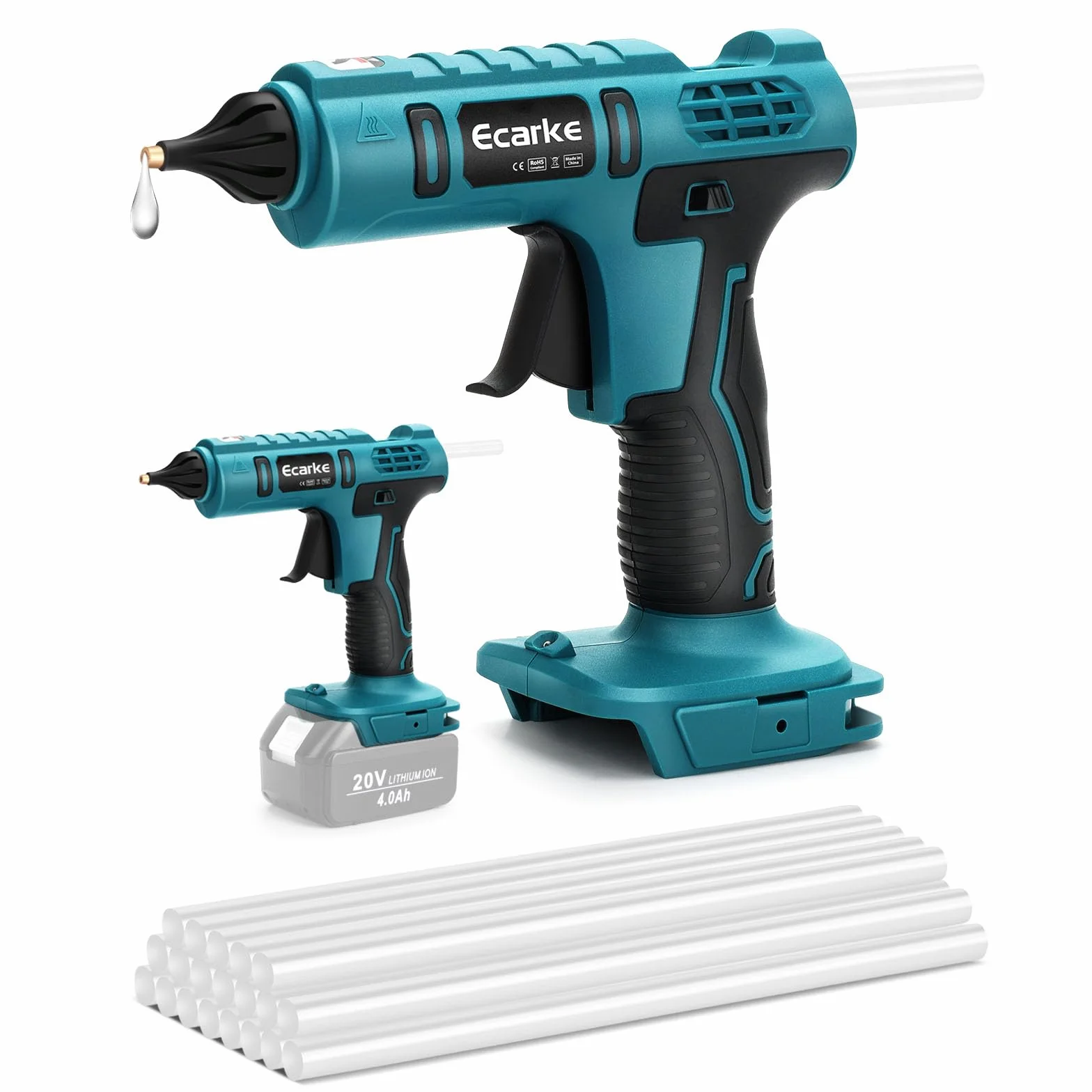 Ecarke Pistola de Pegamento Inalámbrica Compatible con Batería de Litio Makita 18V - Ideal para Reparaciones, Manualidades y Bricolaje - Incluye 20 Barras de Pegamento(Solo Herramienta)