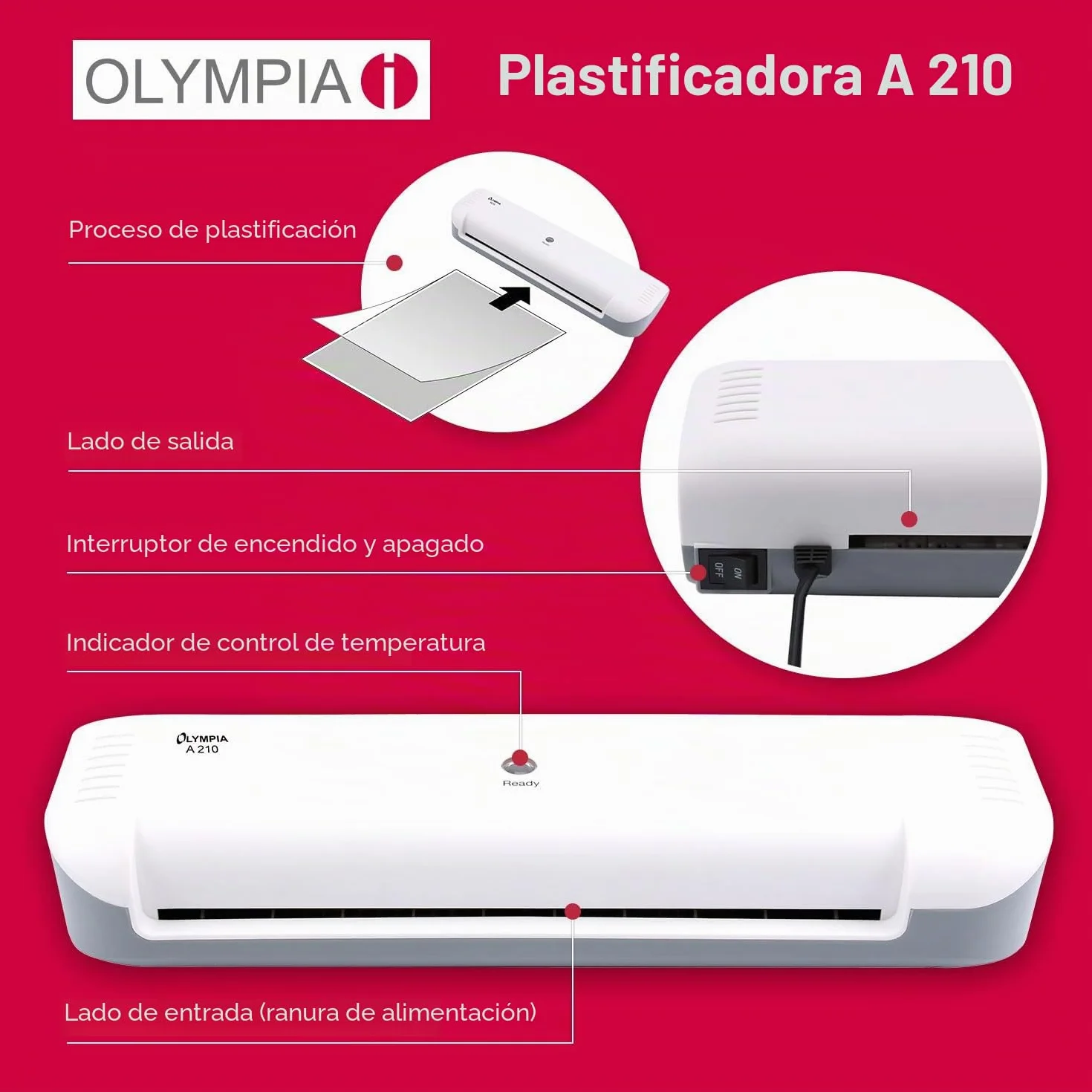 Olympia A210 Plastificadora 4 en 1 A4 | Juego de Laminación A4 | Laminadora | Calefacción Rápida | Laminadora, Cortadora de Papel y Redondeadora de Esquinas | Ideal para Oficina, Escuela y Hogar |
