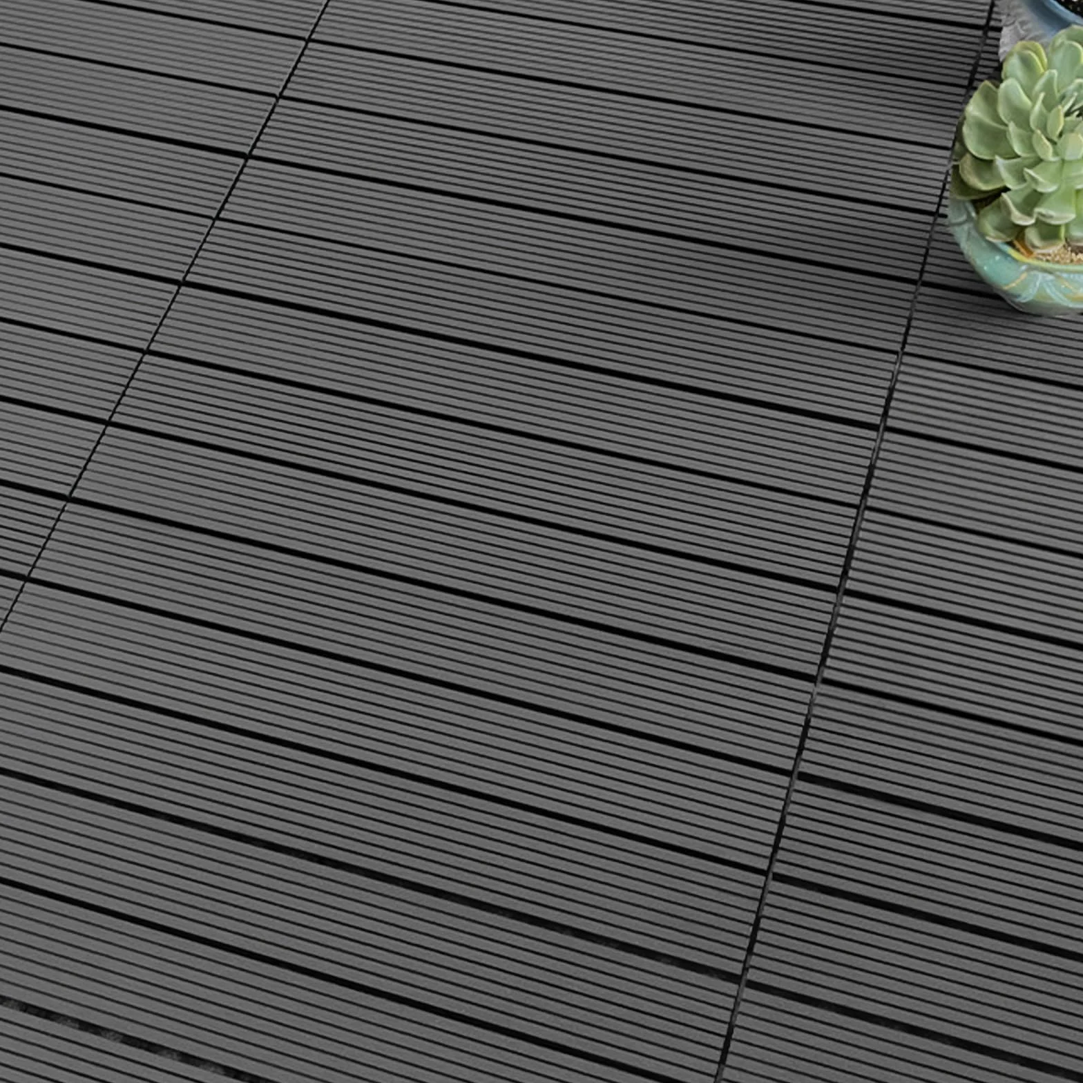 YOEVU - Baldosas de Exterior de Madera Composite WPC | Antideslizantes y Resistentes al Agua | Fácil Instalación | 1.08m² | Set de 6, Patio y Jardín, 30X60cm (Antracita)