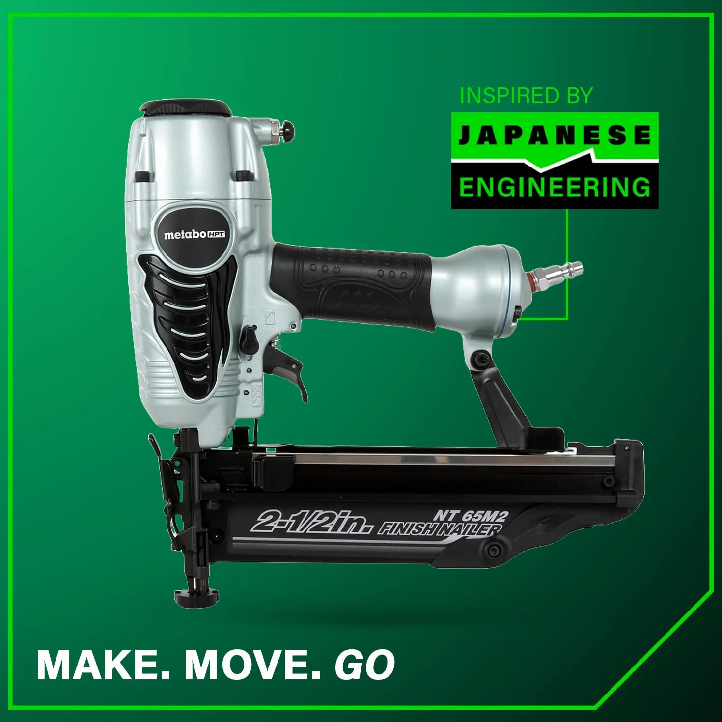 Metabo HPT Kit de clavadora Pro Preferred Finish | Calibre 16 | Acepta clavos de 1 pulgada a 2-1/2 pulgadas | Ideal para moldear, gabinetes y más | NT65M2S