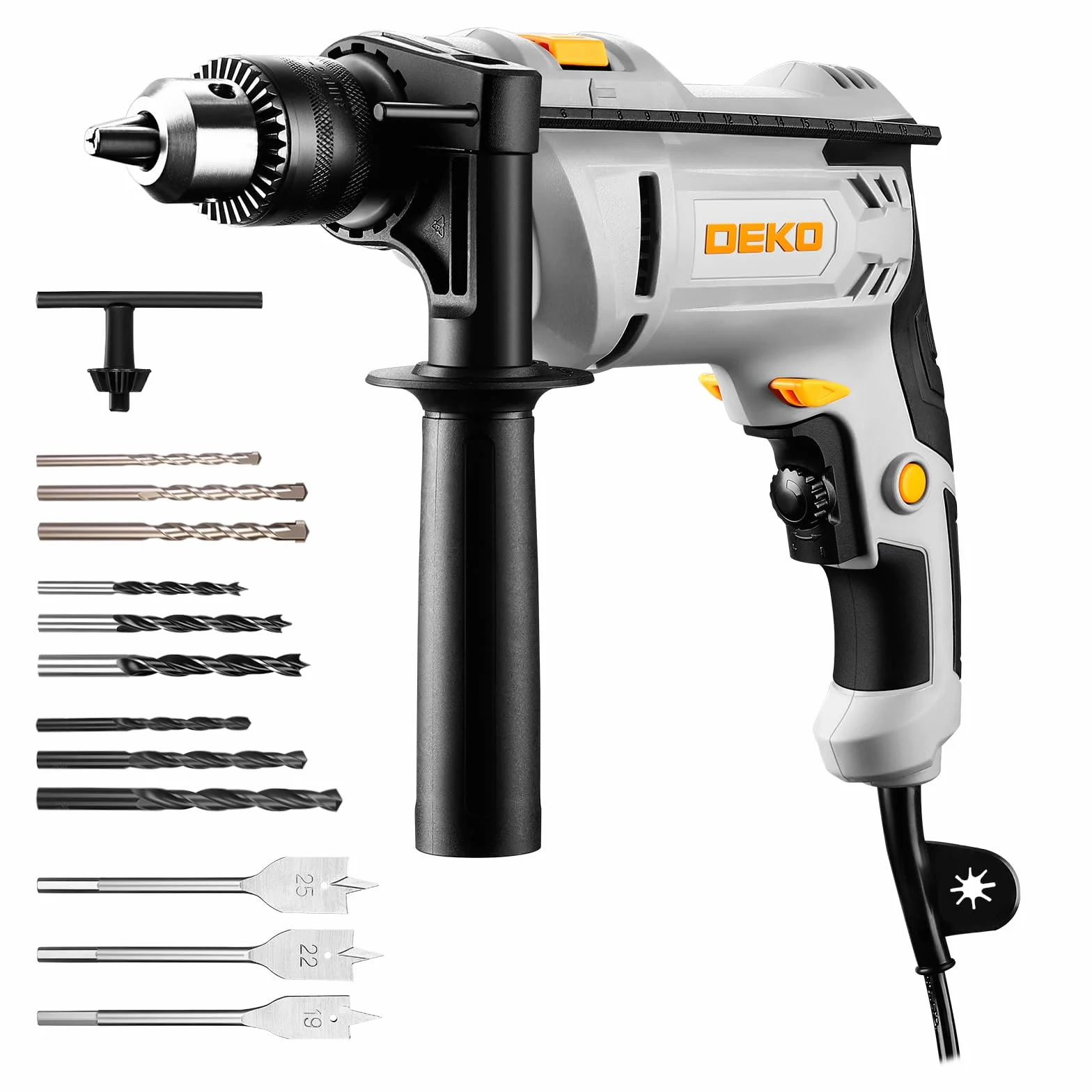 DEKOPRO Taladro Percutor con Cable de 900W: Taladro Percutor de 6 Velocidades, 3000 RPM, Portabrocas de 13 MM, Mango Giratorio de 360°, Incluye 12 Brocas, Apto para Madera, Metal y Hormigón