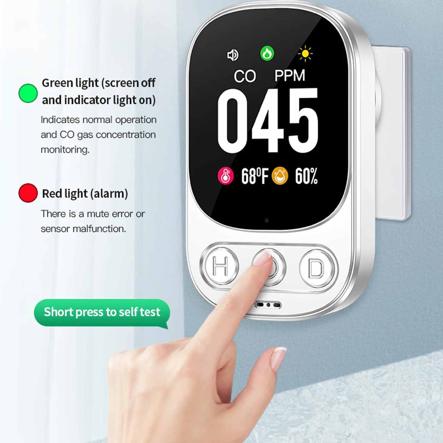 Detectores de monóxido de Carbono, Detector de CO enchufable 3 en 1 | Temperatura | Humedad, Alarma de Monitor de CO con Voz y Pantalla Digital LED, Mini Alarma de Viaje para hogar/Hotel/RV
