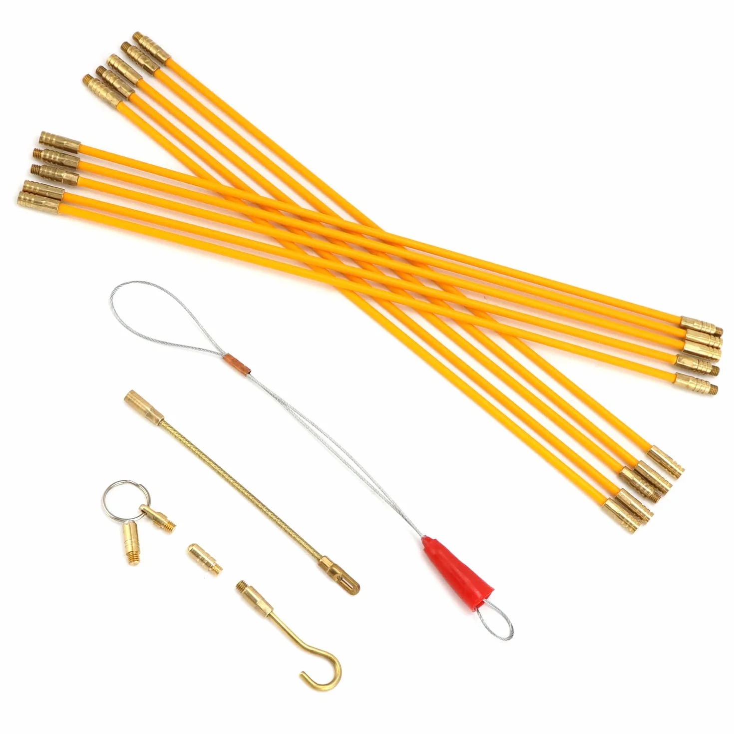 QWORK® 10 Piezas Guia Pasacables Fibra de Vidrio, Extractor de Cables con Gancho, 33 CM Juego de Varillas de Cable