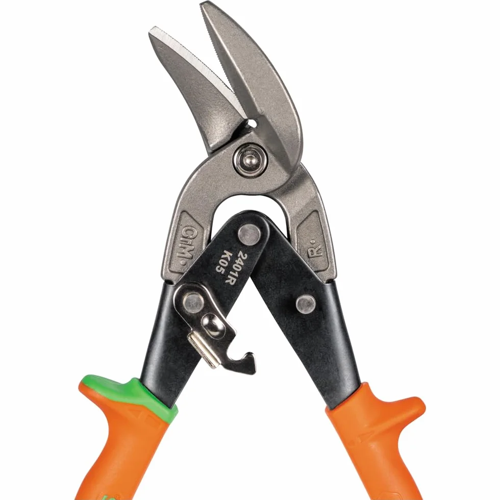 Klein Tools 2401R Tijeras compensadas de corte derecho, tijeras de hojalata de aviación con hoja forjada para corte de chapa de precisión