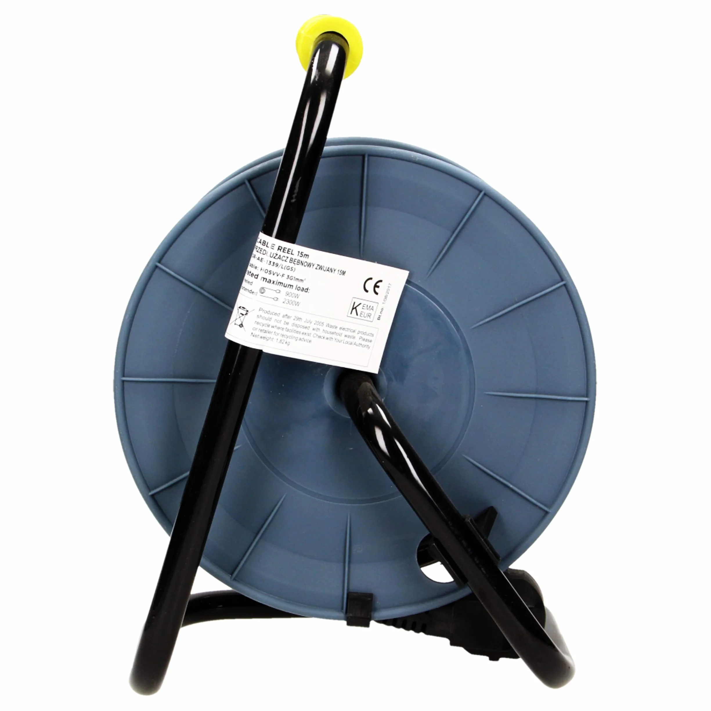 Orno AE-1339 Mini Tambor De Cable 15m con 4 tomas de corriente, soporte de metal y protección térmica (Amarillo)