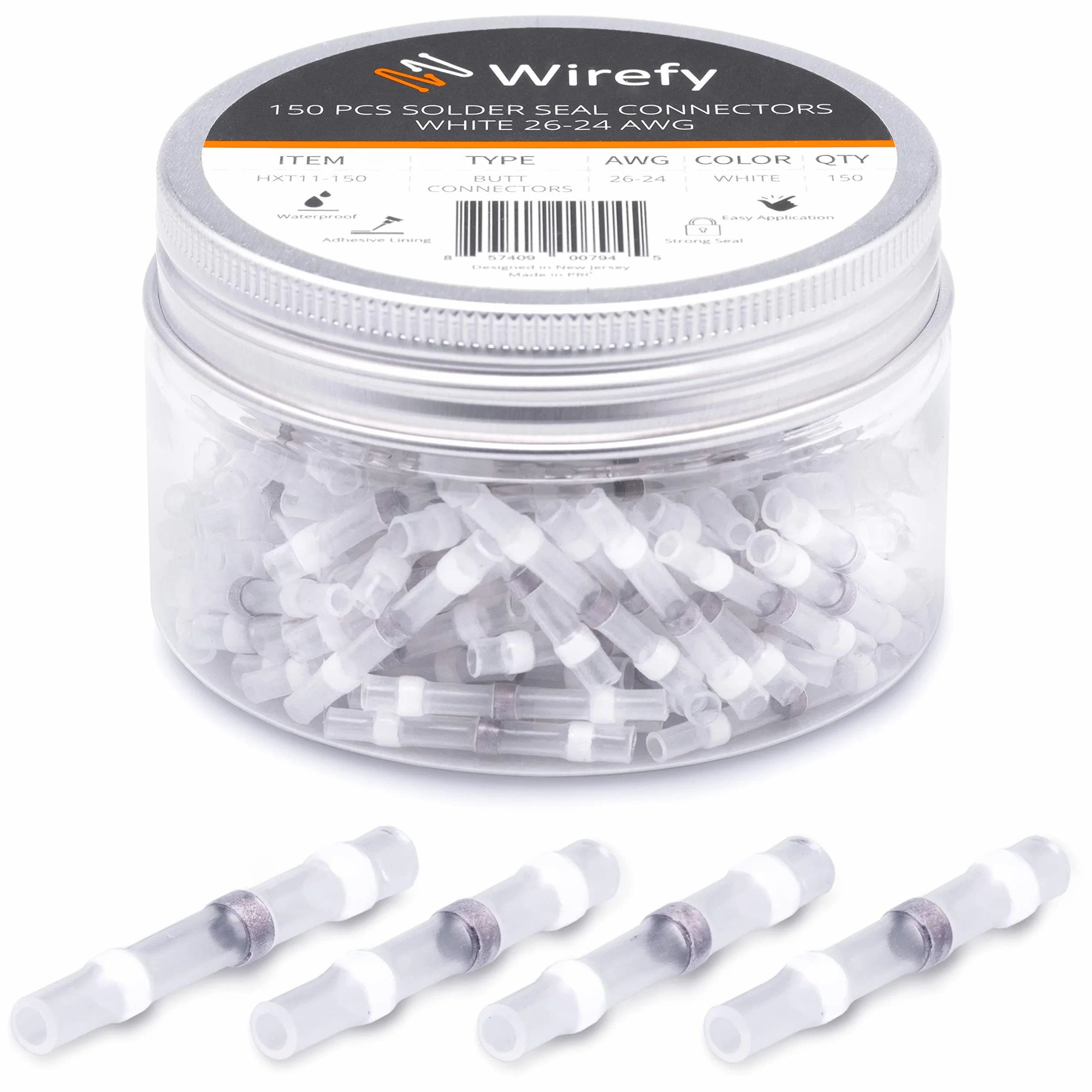 Wirefy 150 Piezas Terminales de Sellado de Soldadura Termorretráctil - Solder Seal a Tope Impermeable - Blanco 0,14-0,25 mm²