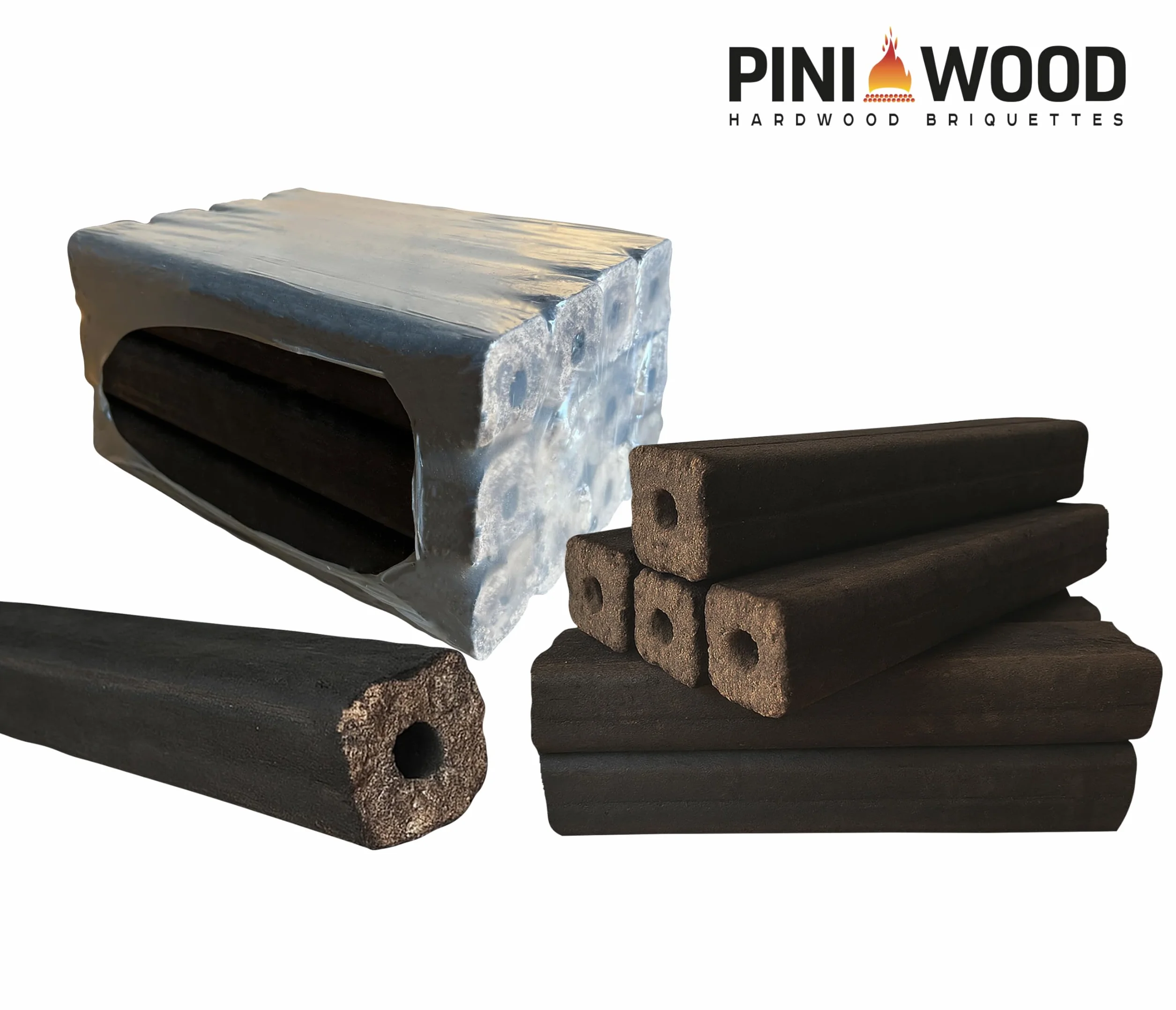 PINI Kay Briquetas de madera de roble, 23 cm de largo, cuadradas con agujero de tracción, 22,5 kg, briquetas de madera dura, briquetas de madera de roble, chimenea, horno y barbacoa