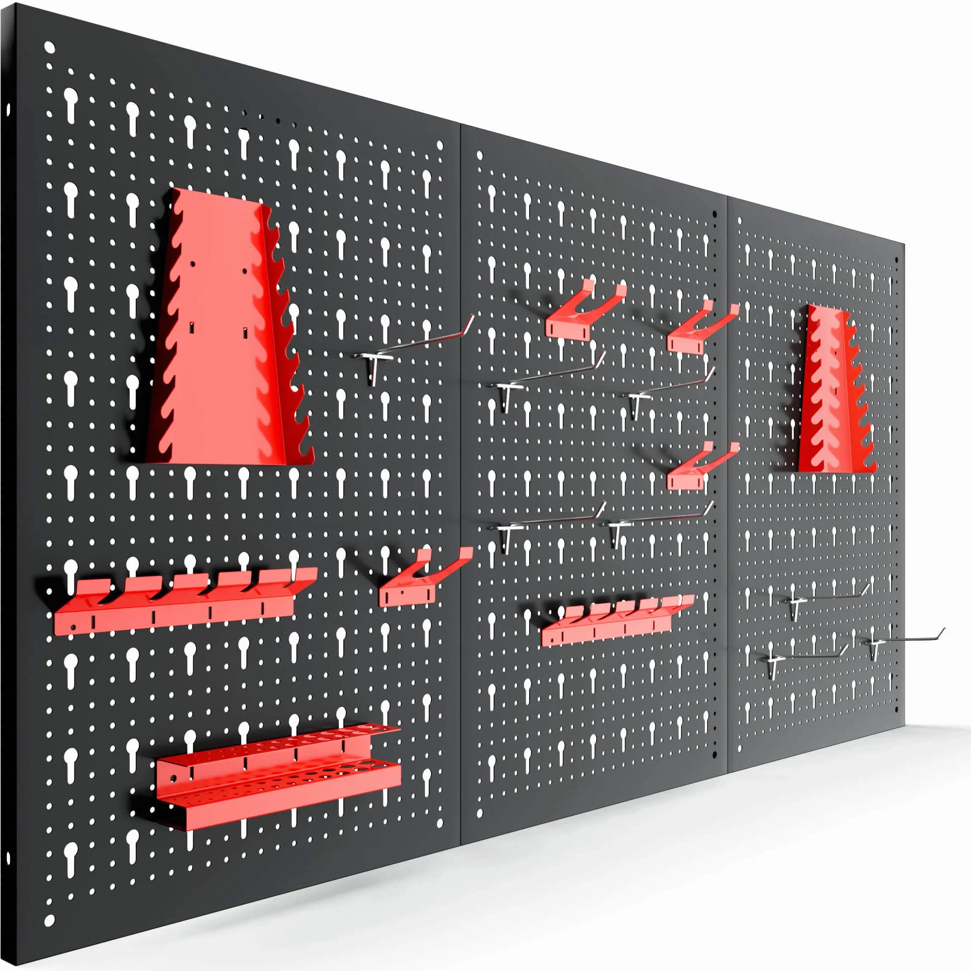 Arebos Panel Portaherramientas de 17 piezas | 117,6 x 59,5 x 2cm | Juego de ganchos y soportes | Pared de herramientas de metal perforado para equipamiento de taller incl. material de montaje | Rojo