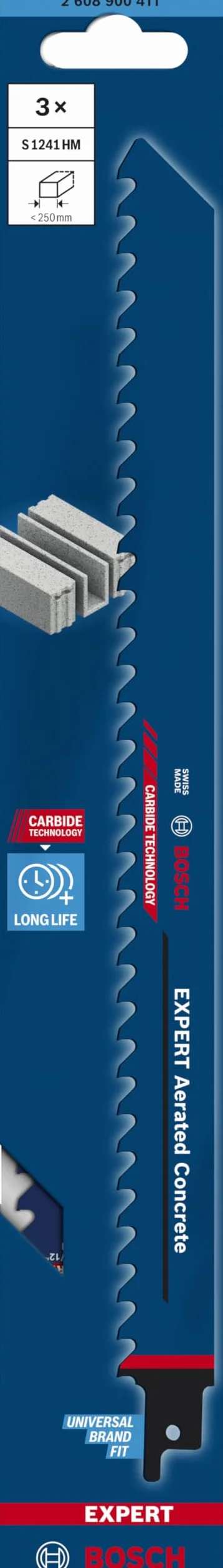 Bosch Professional 3x Hojas de sierra sable Expert ‘Aerated Concrete’ S 1241 HM (para Hormigón celular, Longitud 300 mm, accesorios Sierra sable)