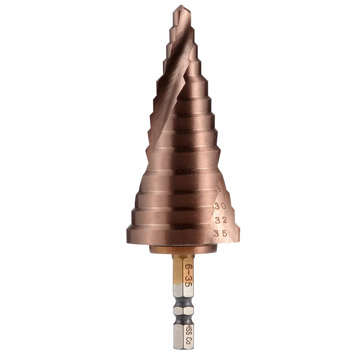 KATUR Broca escalonada 6-35mm 13 tamaños de paso, dos grandes flautas espirales HSS StepTrilateral vástago de 1/4 pulgada para cortar agujeros de perforación en metal madera plástico
