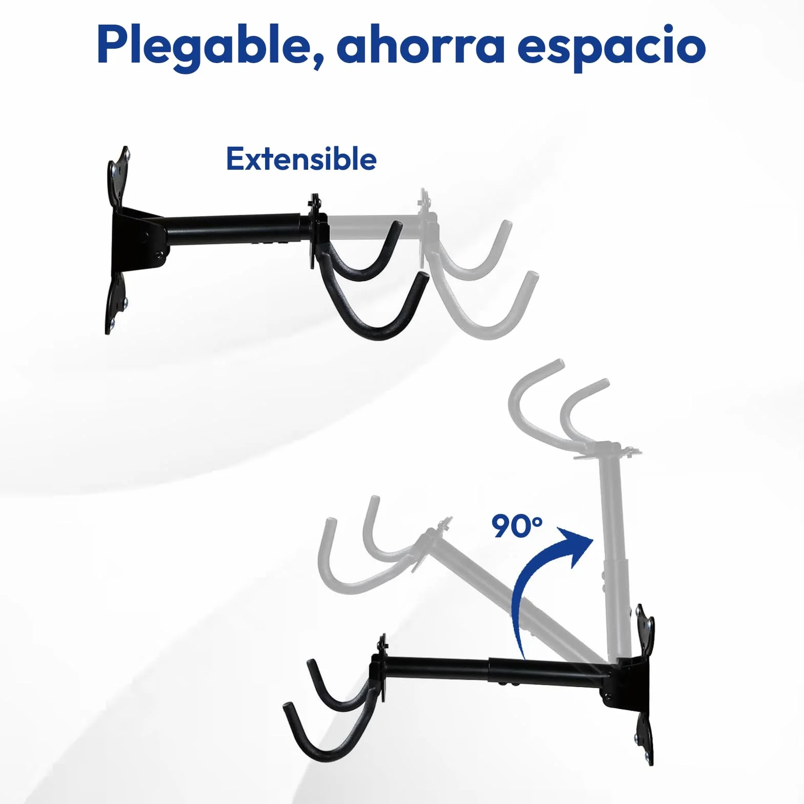 Samos® Soporte Bicicletas Pared Plegable – Colgador de Bicicleta de Universal con Ganchos Revestidos y Estructura de Acero – Soporte Pared Bicicleta Ajustable para Montaña, Carretera o Paseo