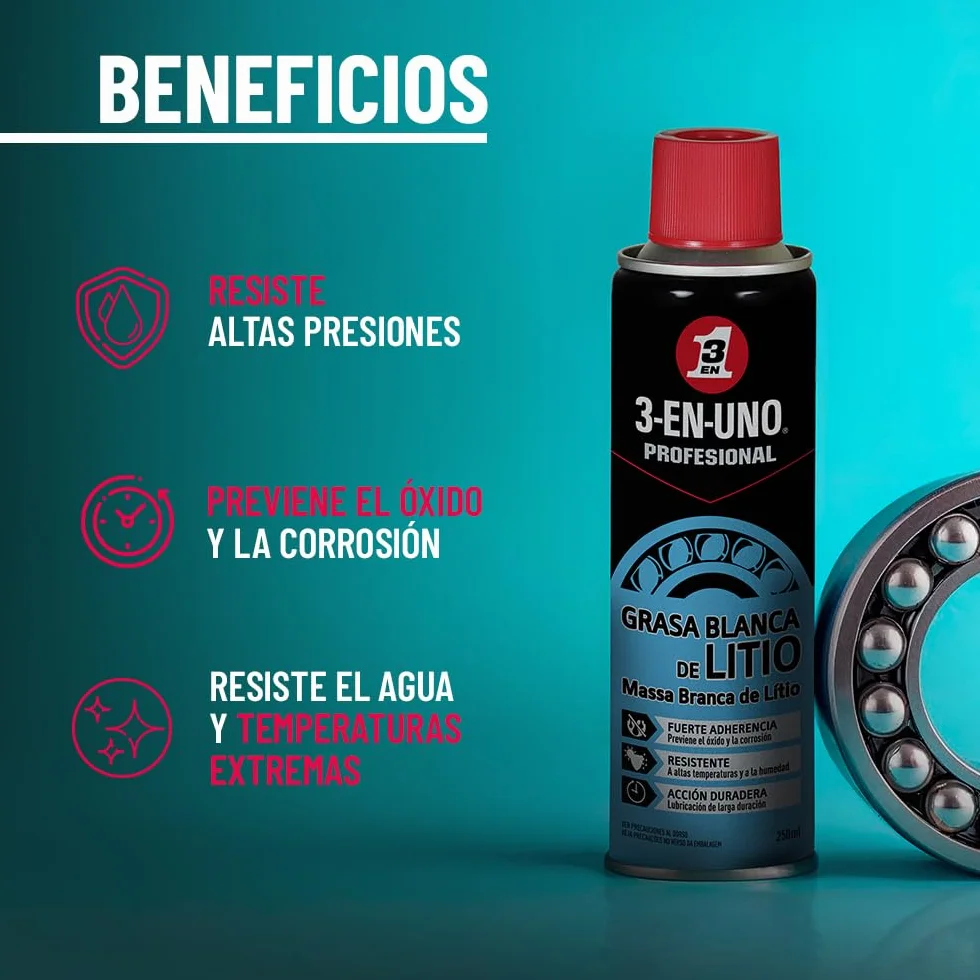 3 EN UNO Profesional - Grasa Blanca de Litio en Spray- 250 ml