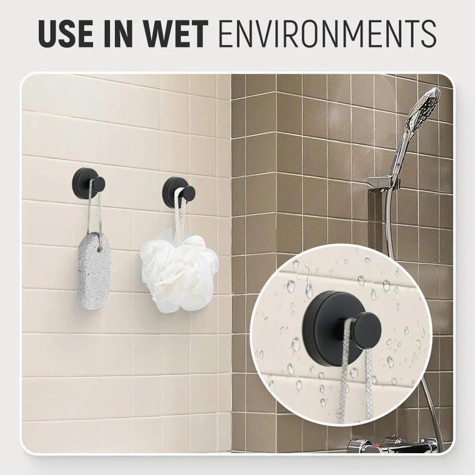Genérico Ganchos Ventosa, 2026 New Soporte Para Toallas De Baño, Ganchos Ventosa Baño Vacío Súper Fuerte Sin Taladro, Acero Inoxidable con Ventosa, Sin Agujeros, Gancho De Pared (Black-4 PCS)