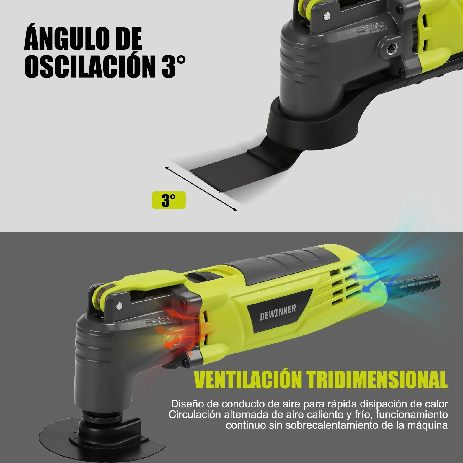 DEWINNER 300W Multiherramienta Oscilante con ángulo de oscilación de 3°, Herramientas Oscilantes con 6 Velocidades, 15000-22000RPM, 28 Accesorios, Herramienta Multifunción para Cortar, Lijar, Raspar