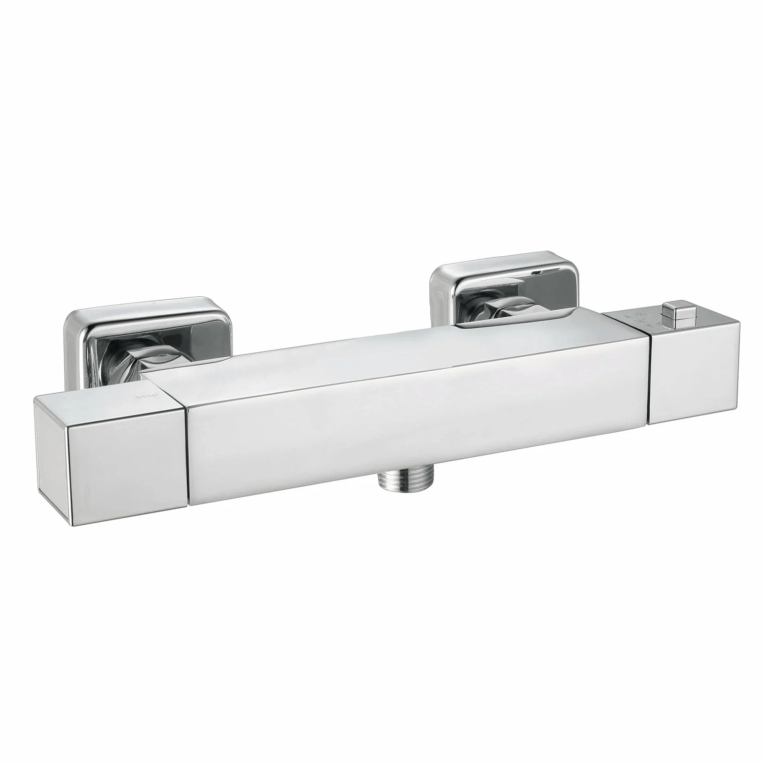 Grifo Mezclador de Ducha K2O Chillout Relax 26,2x6,3x7,1 cm Diseño Cuadrado de Latón Cromado con Grifo Termostático y Dos Mandos