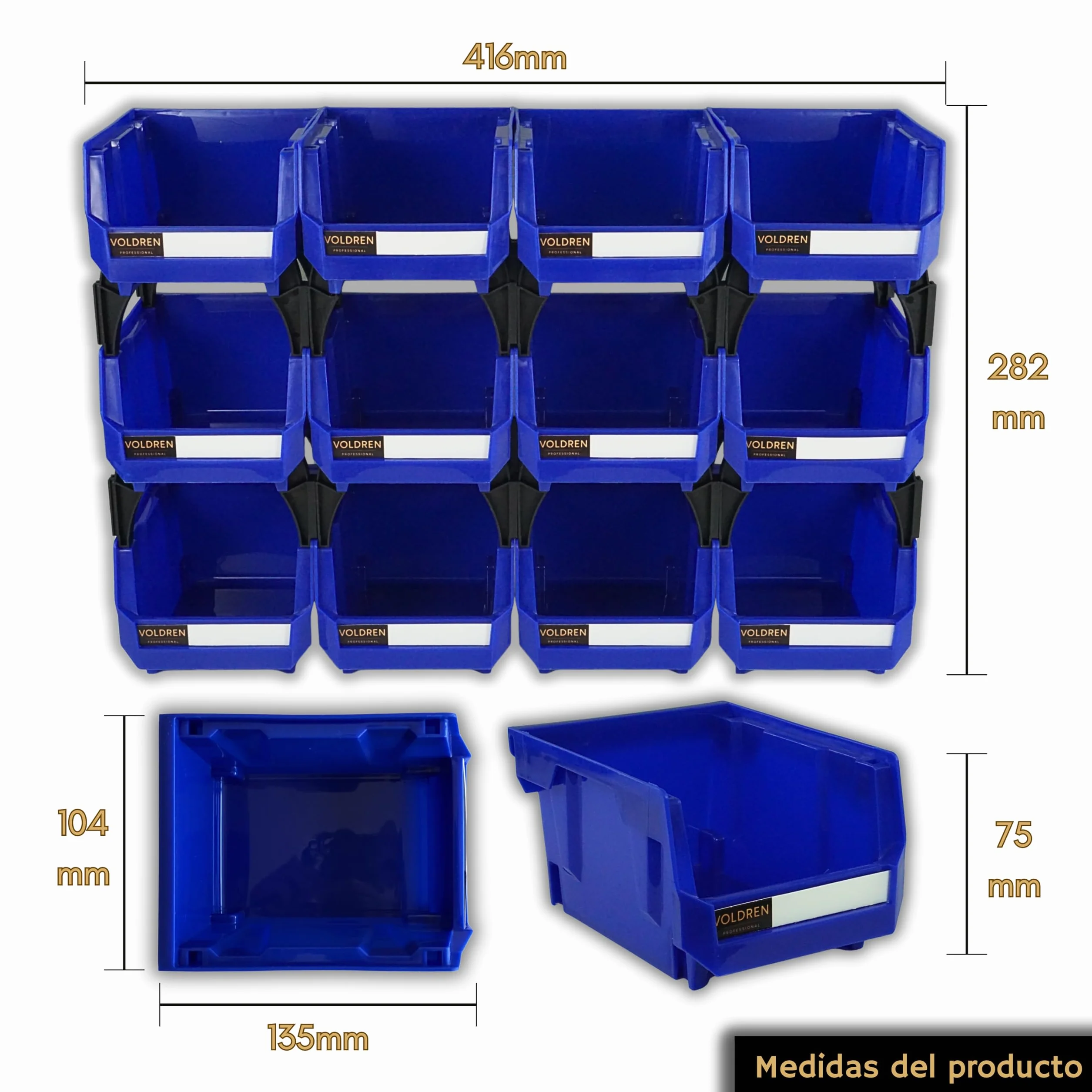 Gavetas organizadoras apilables - Organizador tornillos - Cubetas plastico almacenaje - Organizador cajones - Clasificador apilable taller - Estanteria gaveta herramienta (Azul, 12)