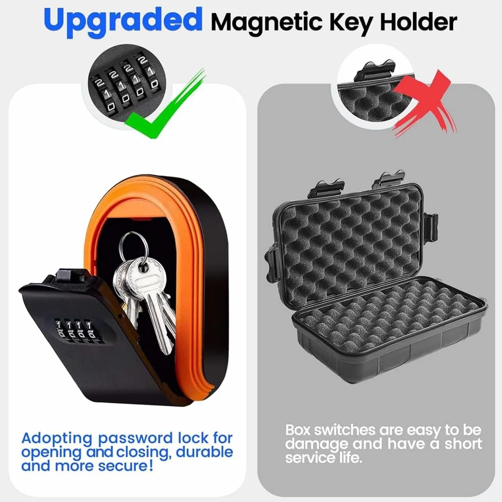 Caja Seguridad con Llave Magnética Combinación 4 Dígitos para Ocultar Cerradura Debajo Automóvil
