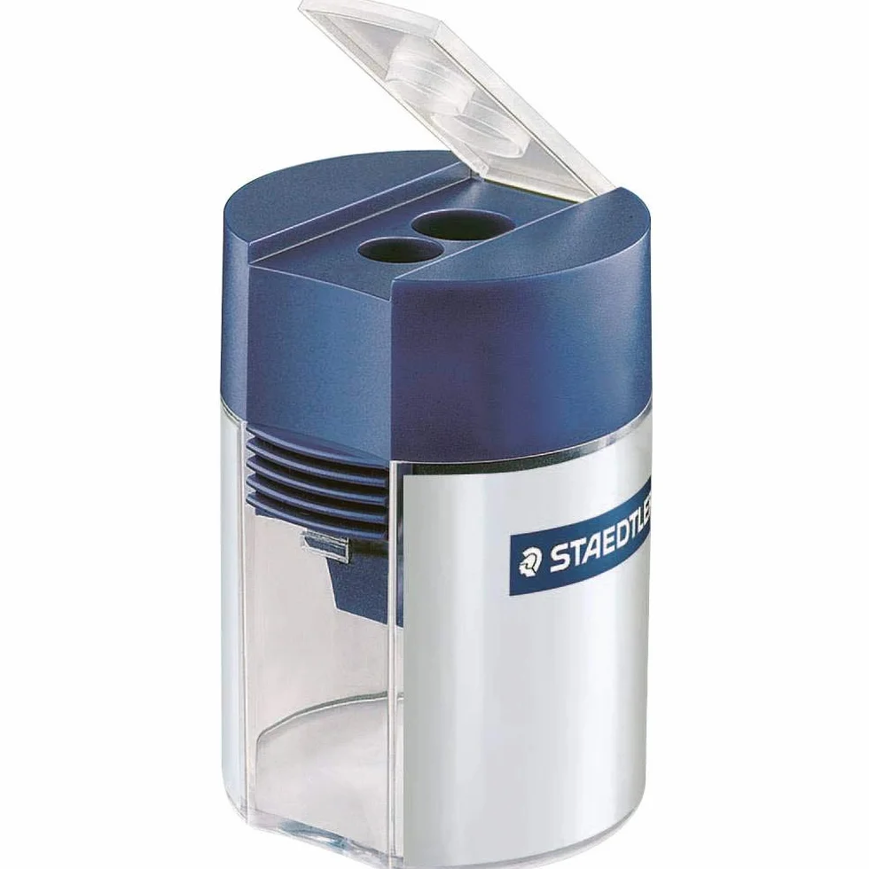 STAEDTLER 512 001 Sacapuntas Doble Agujero 10,2 mm Contenedor Transparente Azul
