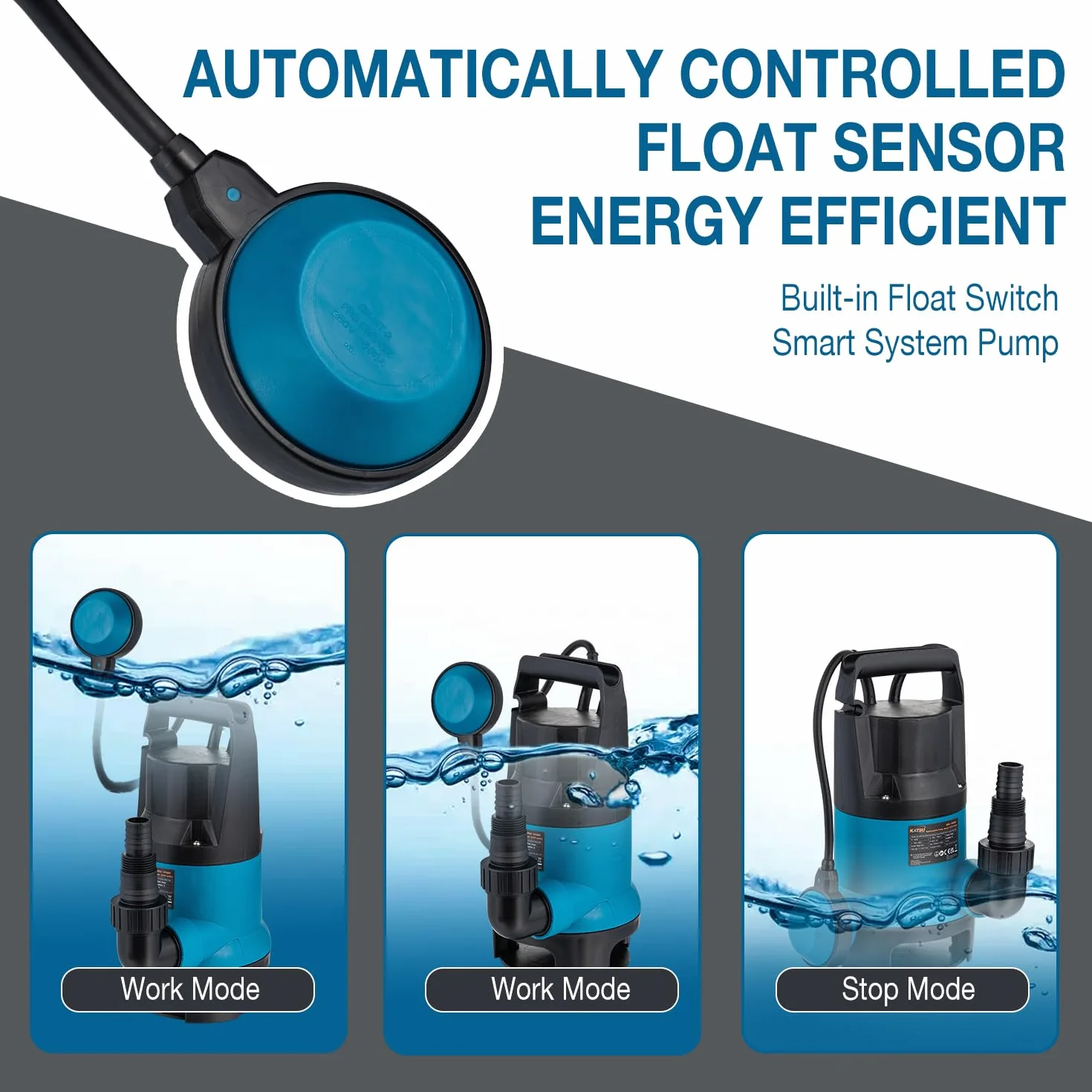 KATSU Tools Bomba de agua sumergible portátil de 400 W para agua limpia y sucia, bomba eléctrica para estanques de jardín, piscinas y zanjas
